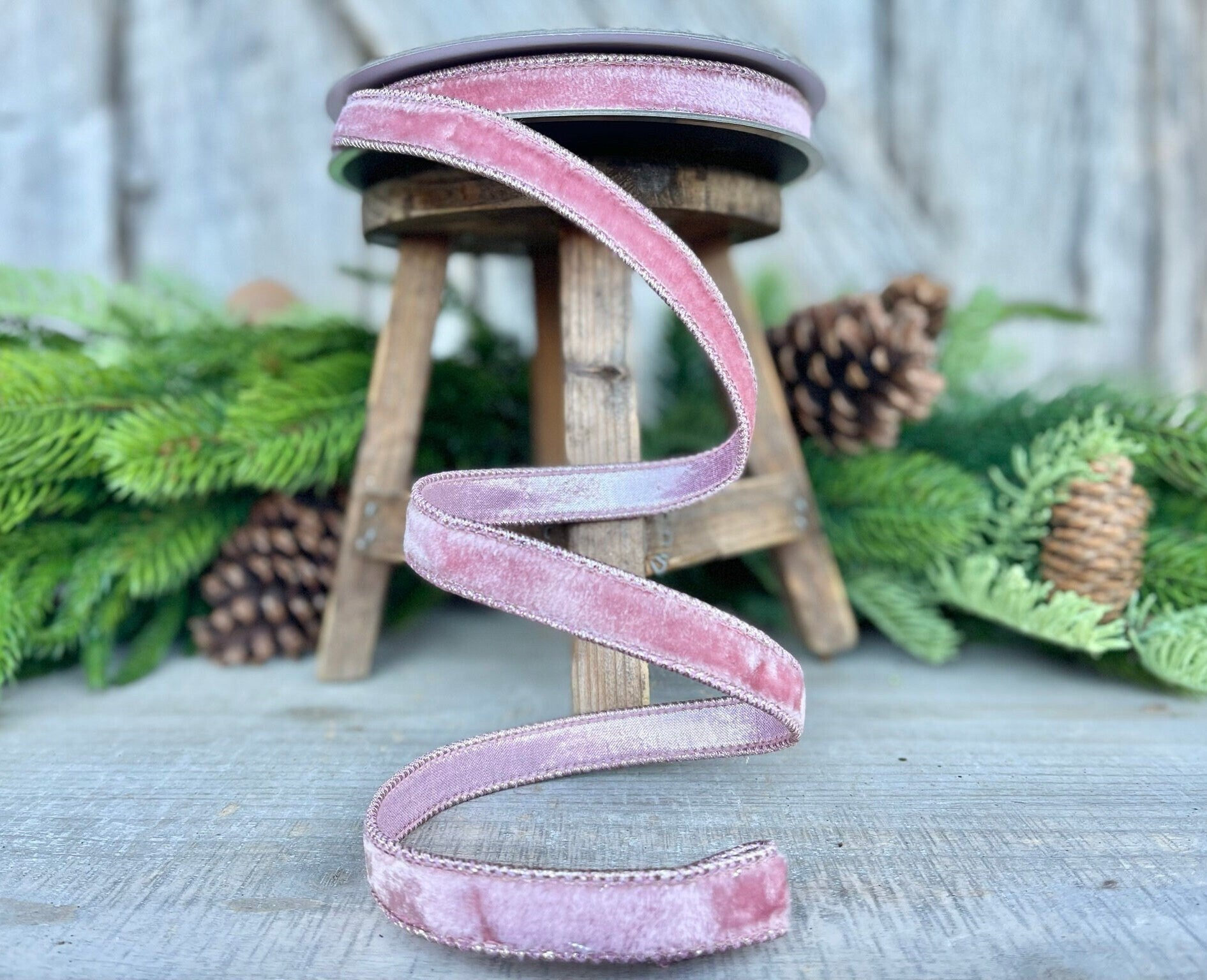 3/4" Pink Velvet Luster Ribbon, Farrisilk, Wired Velvet Ribbon