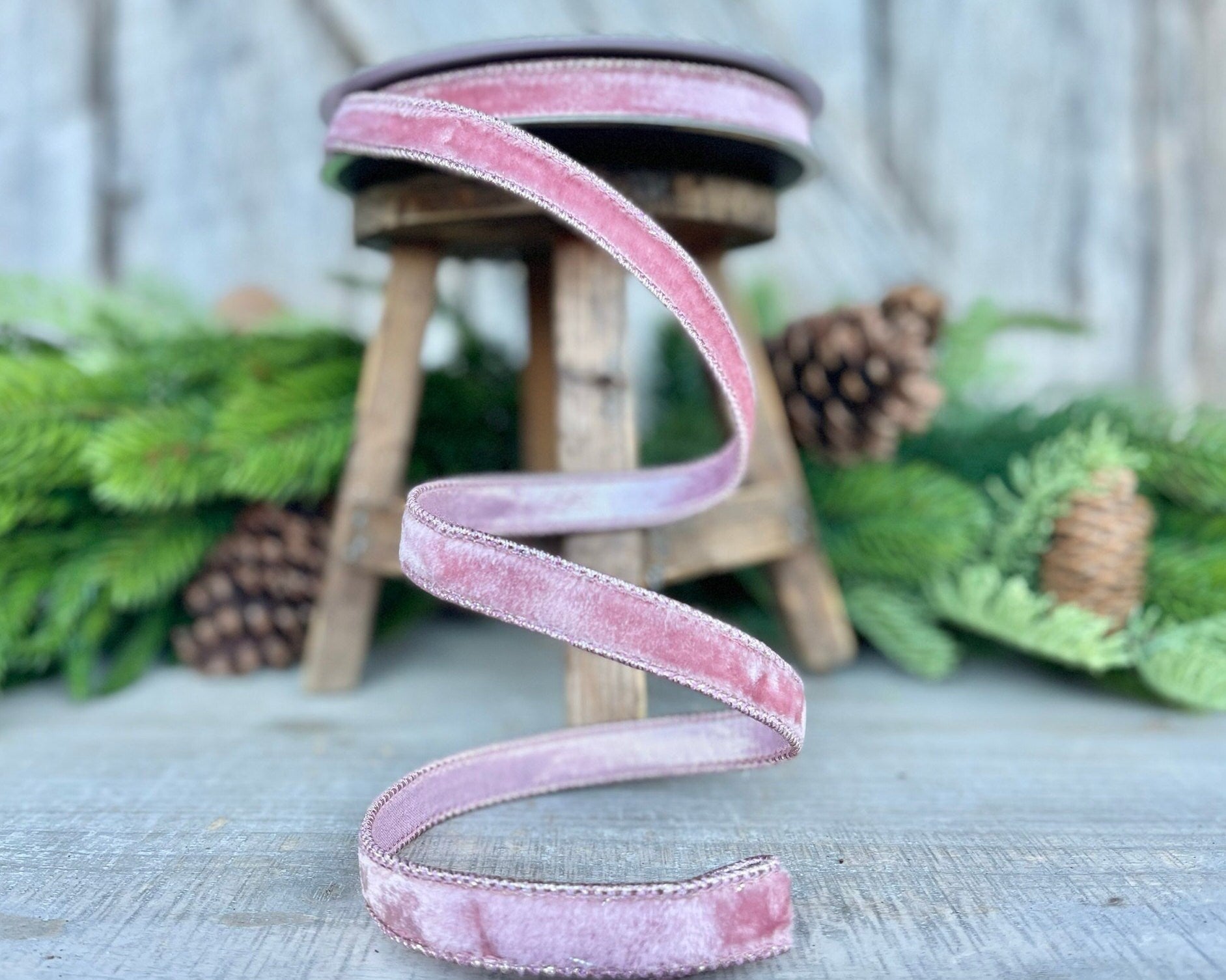 3/4" Pink Velvet Luster Ribbon, Farrisilk, Wired Velvet Ribbon