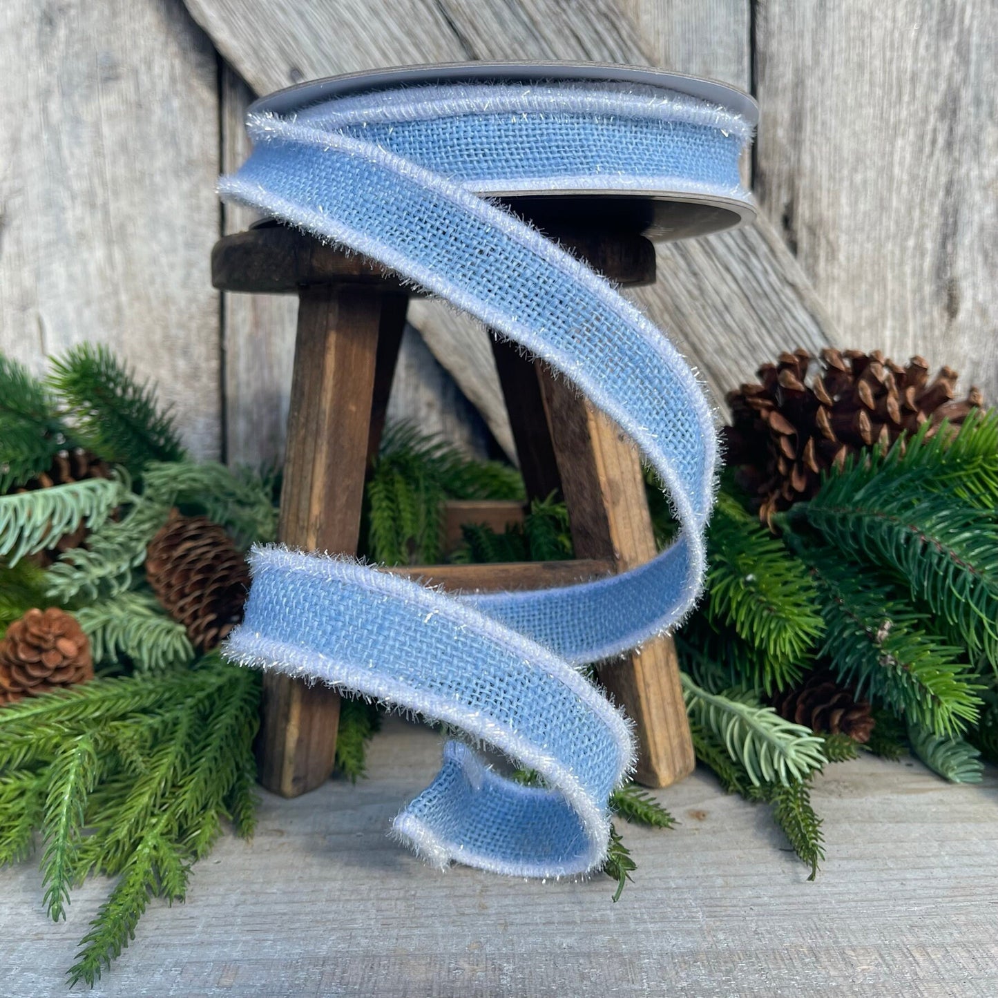 1" Blue Frosty Burlap, Farrisilk Ribbon, Christmas Ribbon