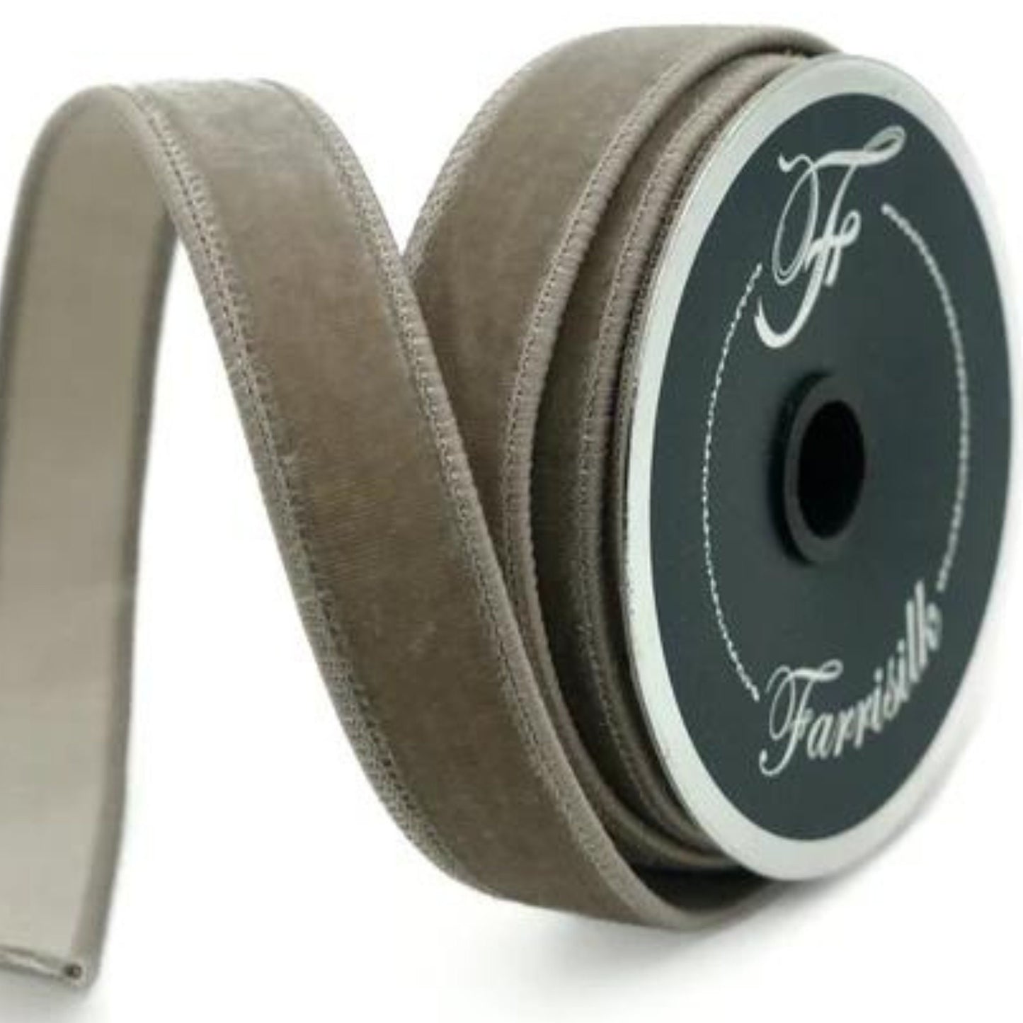 1" Platinum Velvet, Farrisilk Ribbon, Wired Ribbon