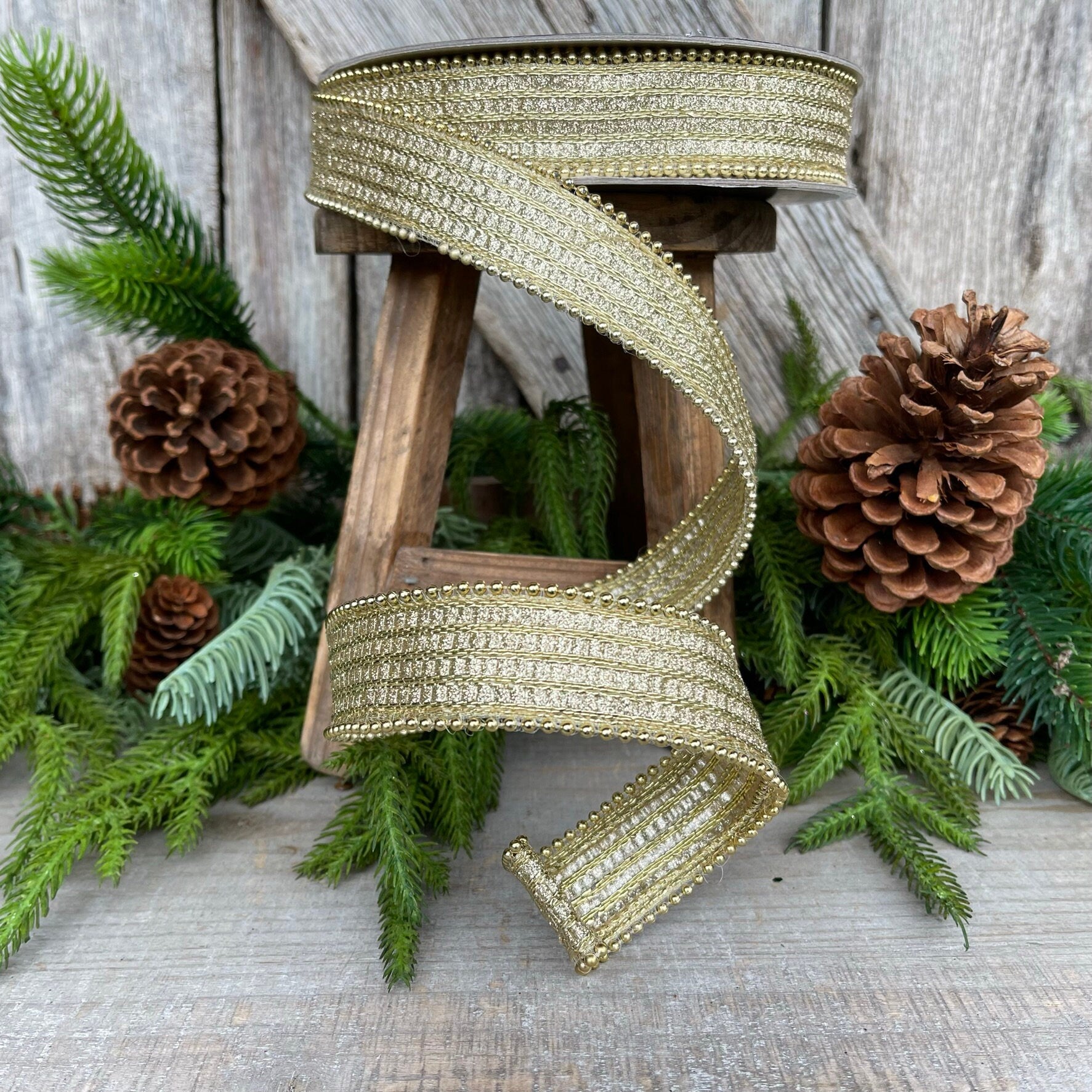 1" Gold Metallic Ribbon, Farrisilk Ribbon, Gold Metallic Jingle Ribbon