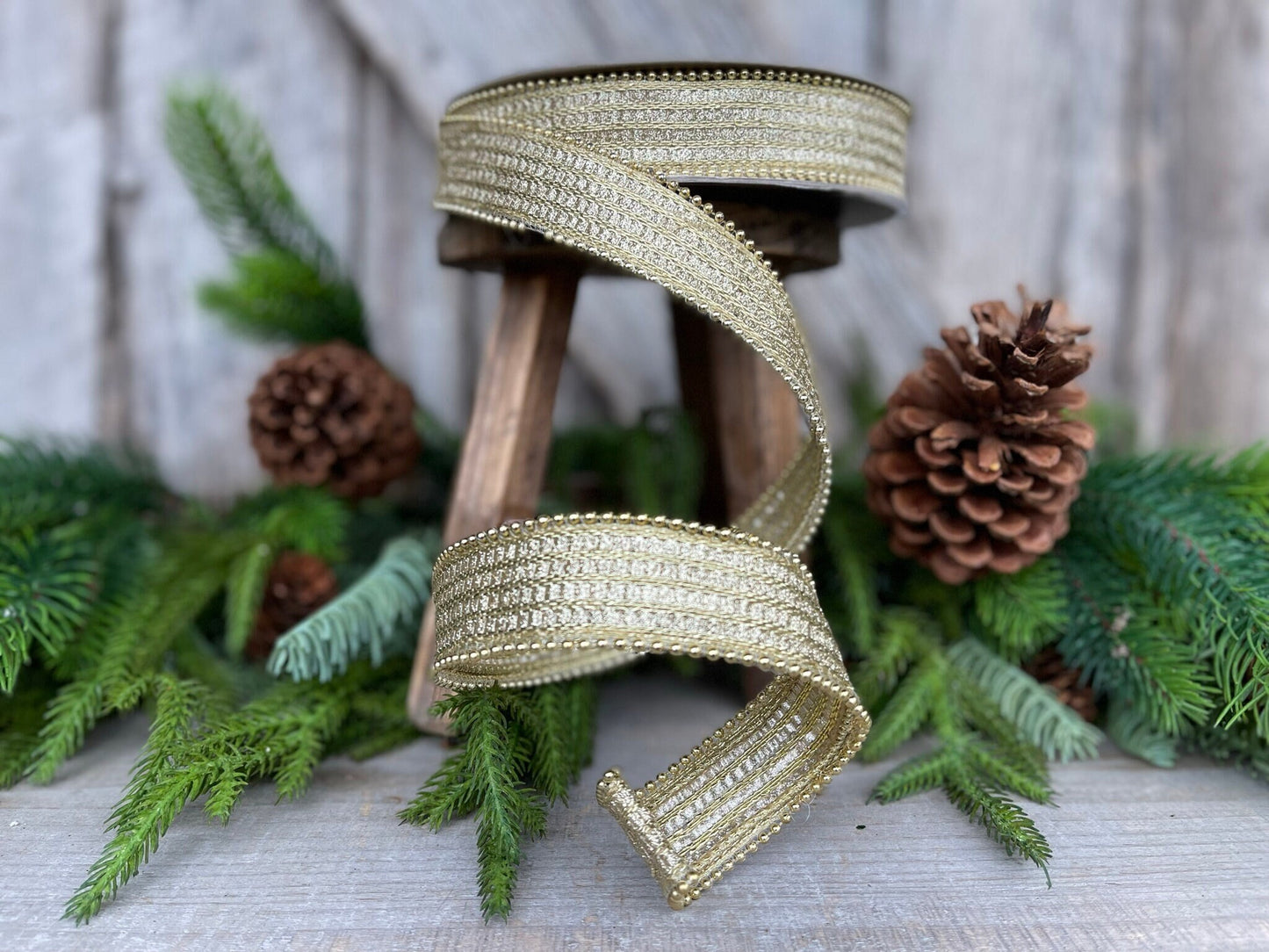 1" Gold Metallic Ribbon, Farrisilk Ribbon, Gold Metallic Jingle Ribbon