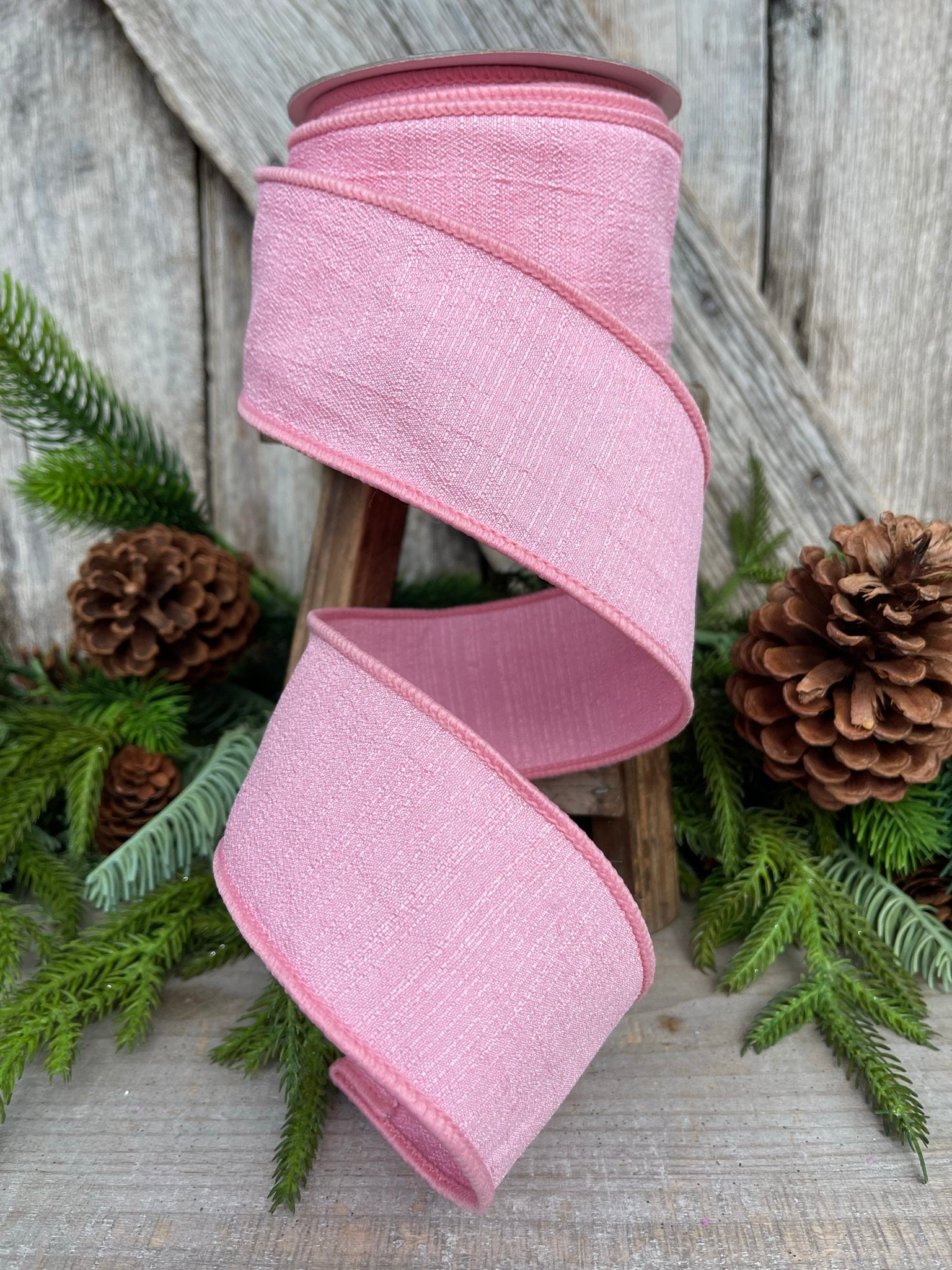 2.5” Pink Shabby Silk Ribbon, Farrisilk ribbon, wired ribbon