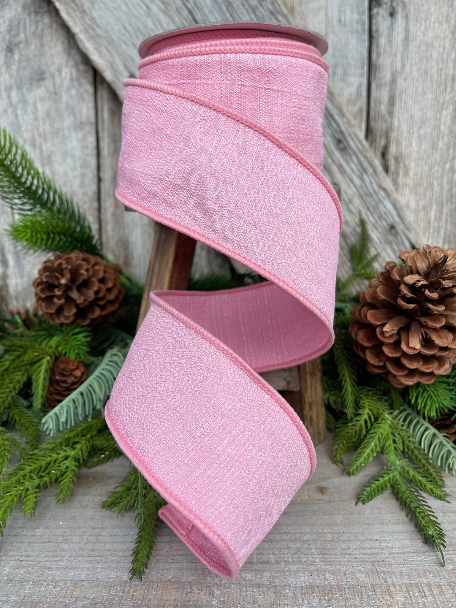 2.5” Pink Shabby Silk Ribbon, Farrisilk ribbon, wired ribbon