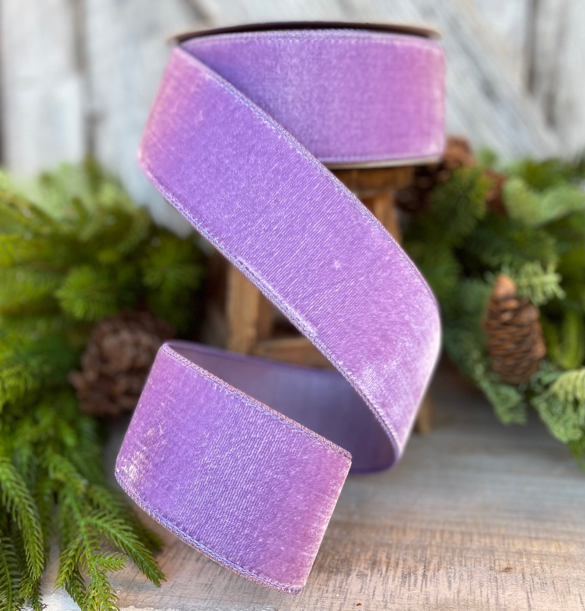 2.5" Puprle Violet Velvet Ribbon, Farrisilk Ribbon, Wired Ribbon