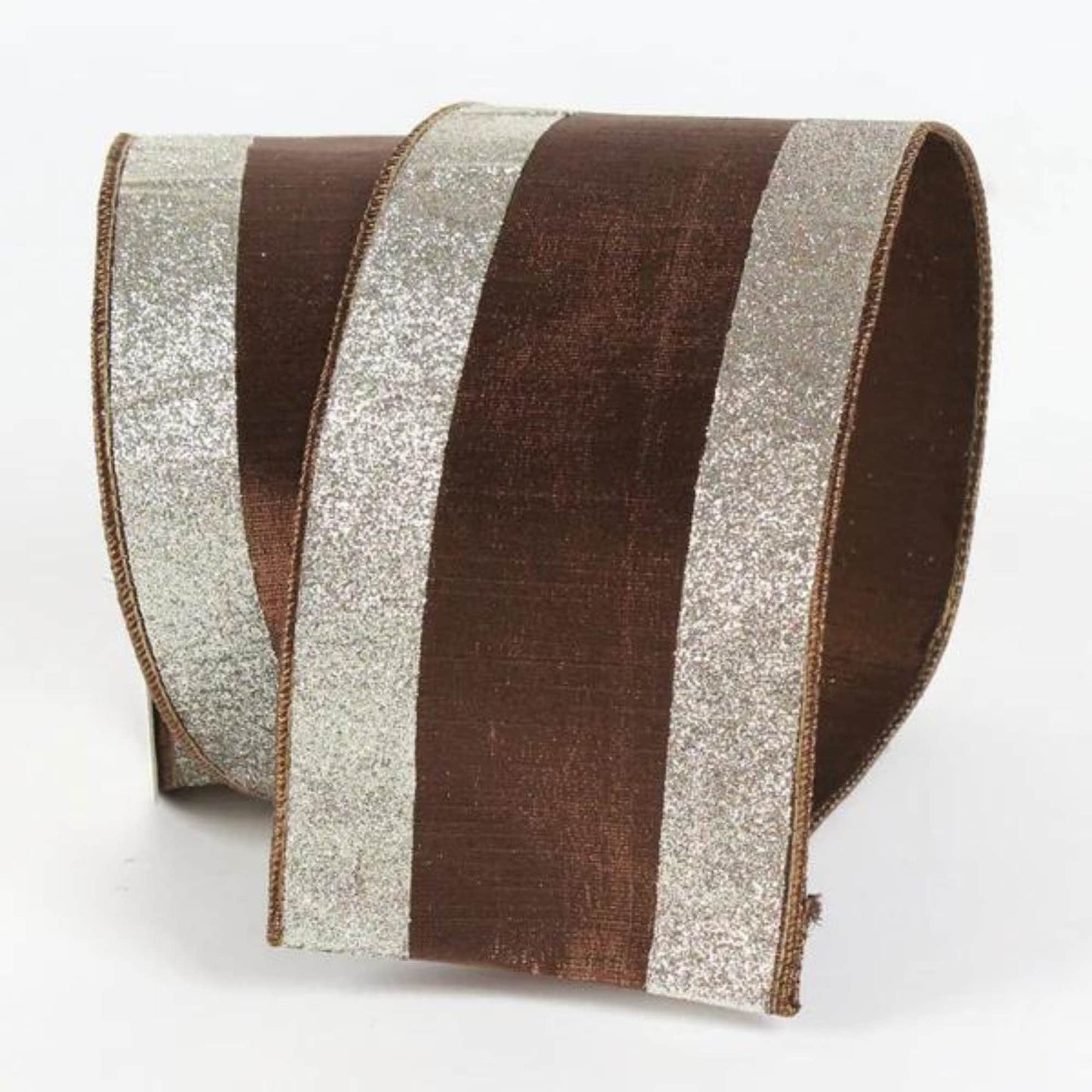 4” Bronze Platinum Glitter Candy Ribbon, Farrisilk ribbon, Woodsy ribbon