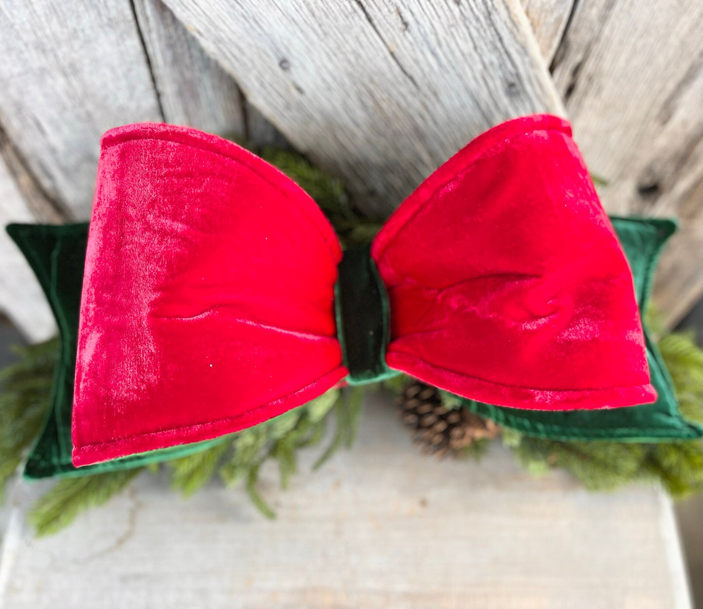 22" Oversized Red & Green Velvet Bow, Farrisilk Bow, Christmas Tree Bow