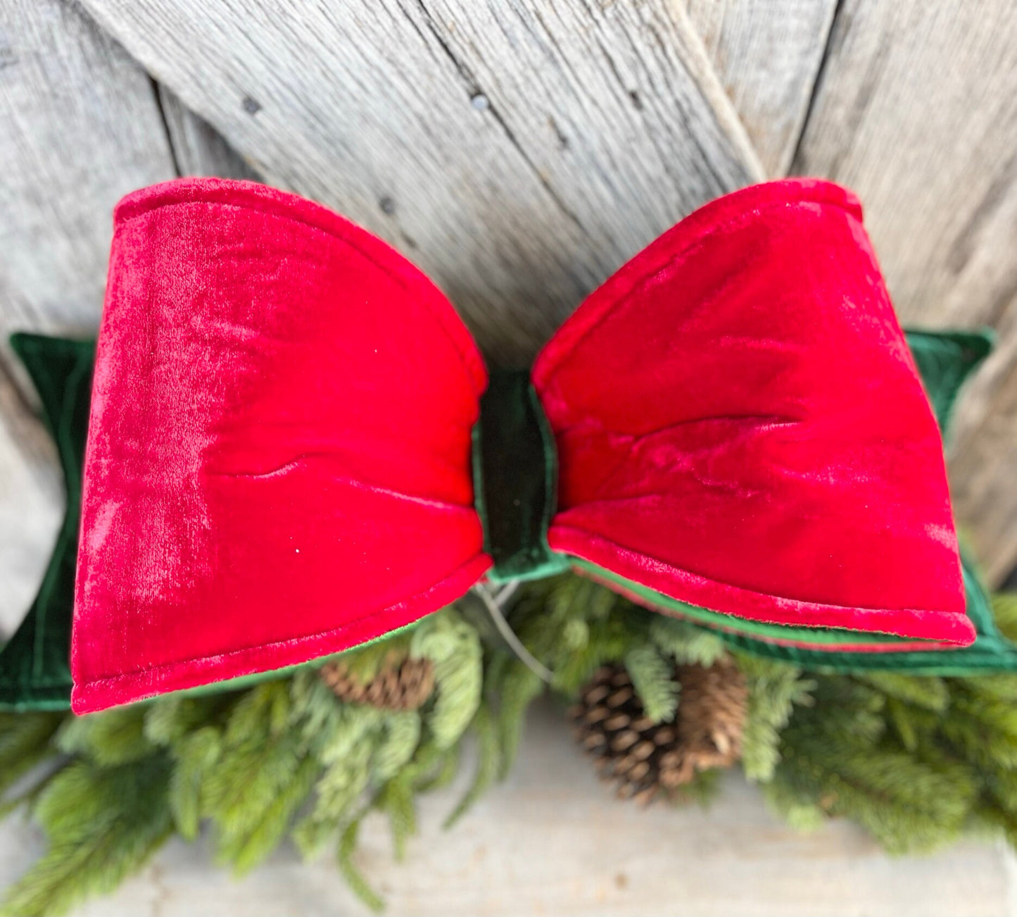 22" Oversized Red & Green Velvet Bow, Farrisilk Bow, Christmas Tree Bow