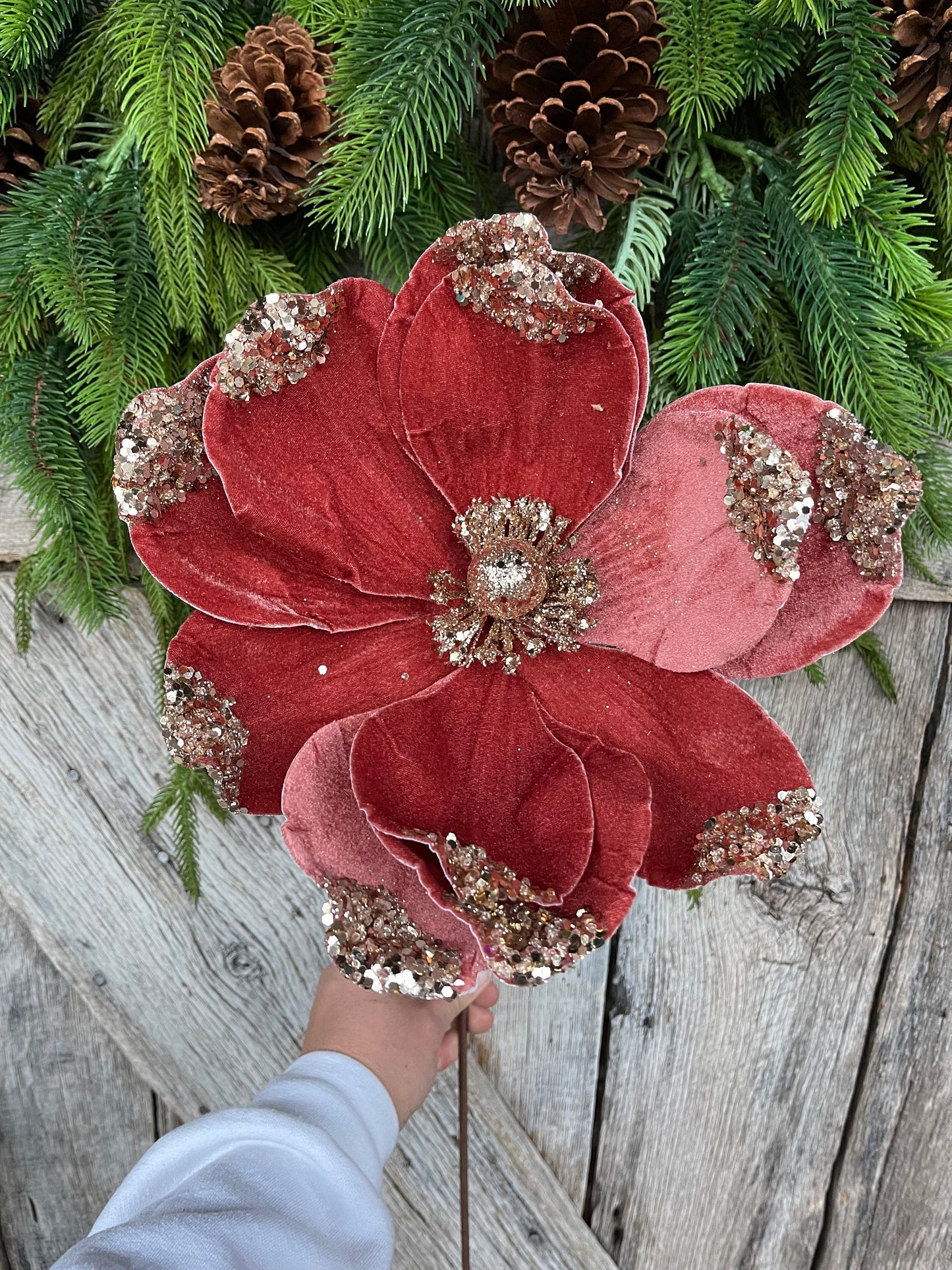 21" Rose Gold Velvet Magnolia, Christmas Magnolia