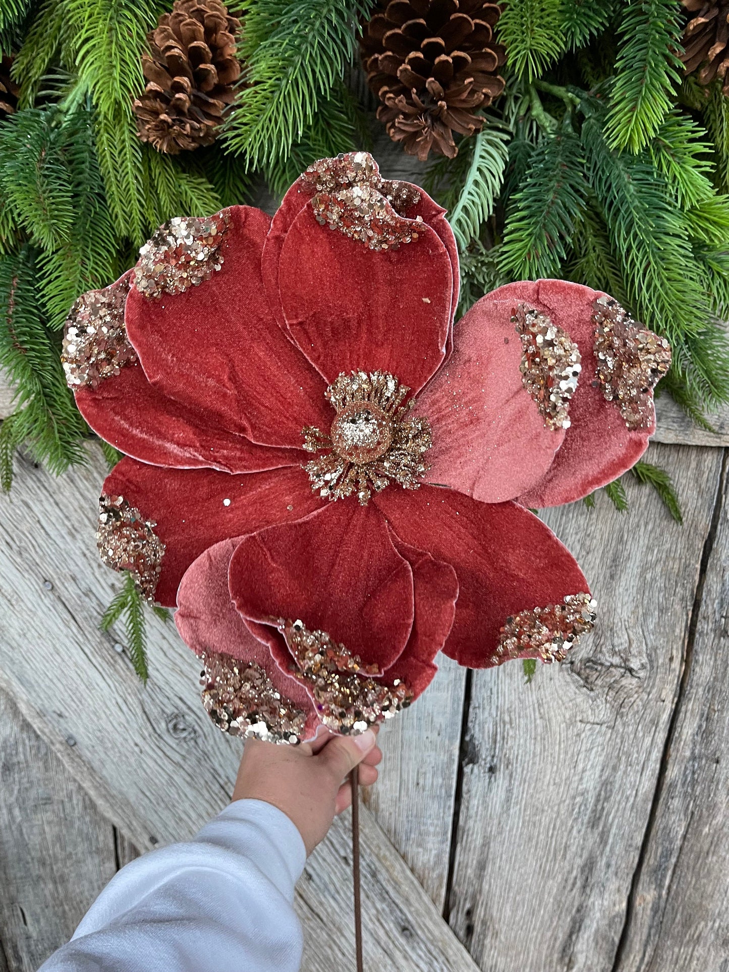 21" Rose Gold Velvet Magnolia, Christmas Magnolia