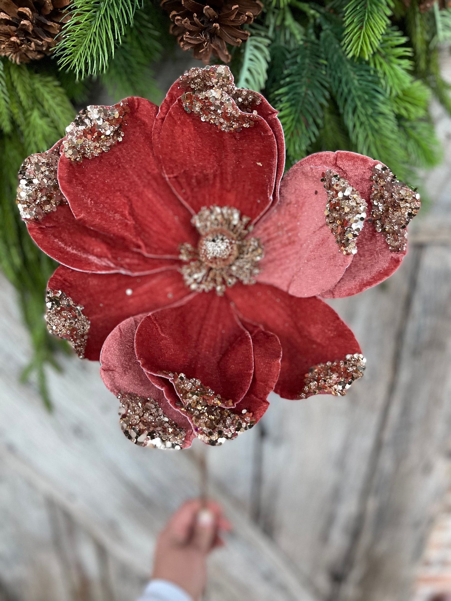 21" Rose Gold Velvet Magnolia, Christmas Magnolia