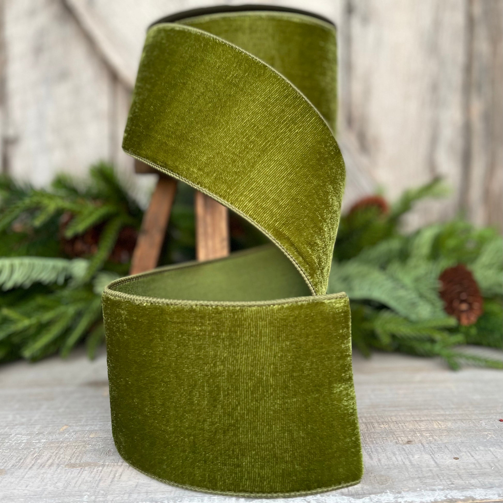 4" Forest Green Velvet Ribbon, Farrisilk Ribbon