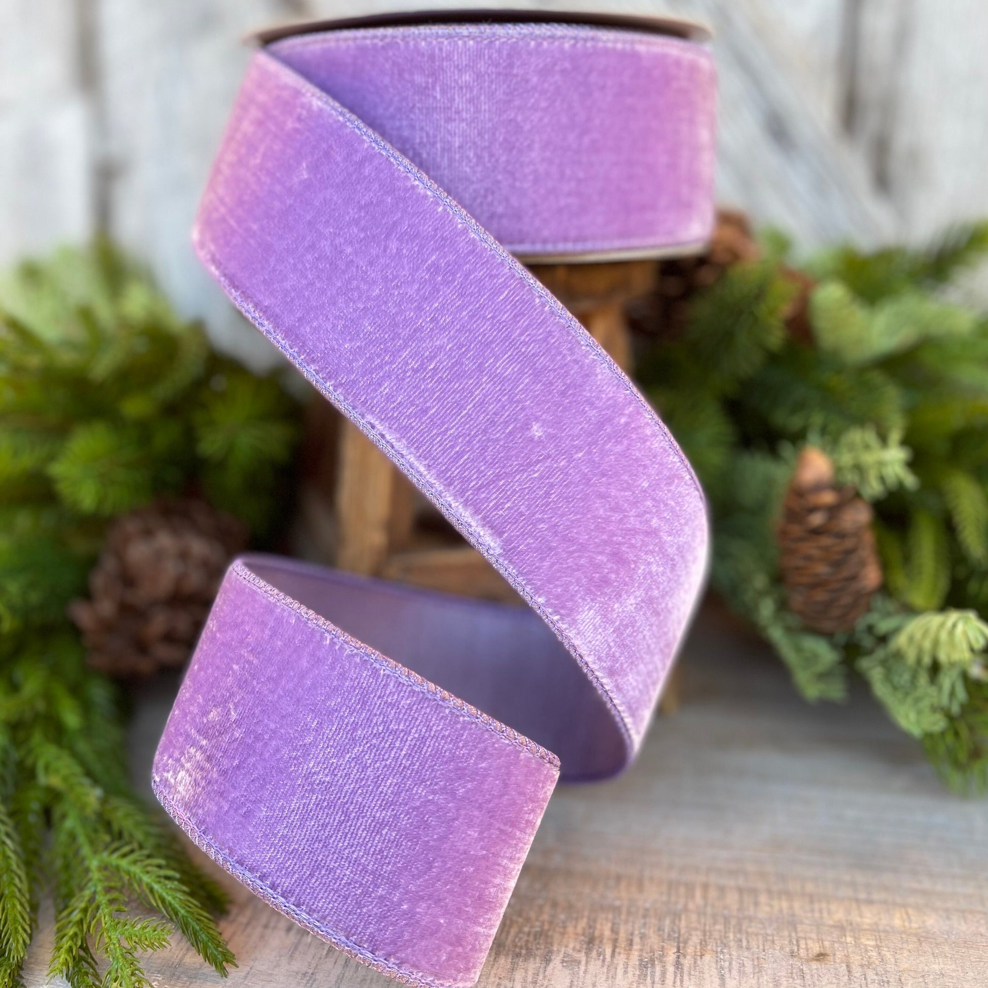 2.5" Puprle Violet Velvet Ribbon, Farrisilk Ribbon, Wired Ribbon