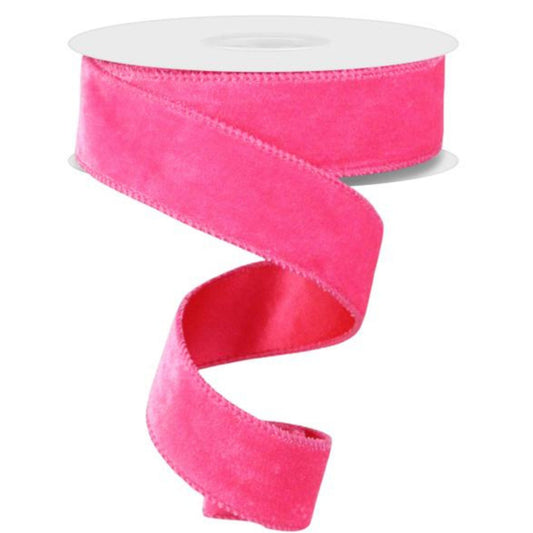 1.5" Bubble Gum Pink Velvet Ribbon, Wired Velvet Ribbon