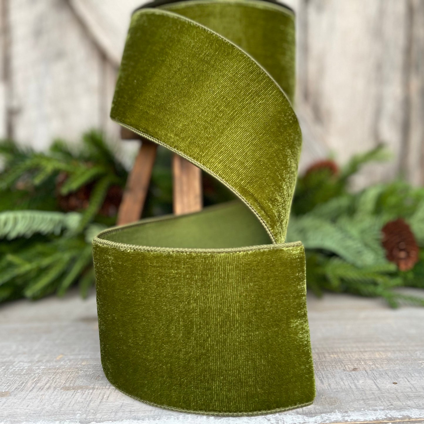 4" Forest Green Velvet Ribbon, Farrisilk Ribbon