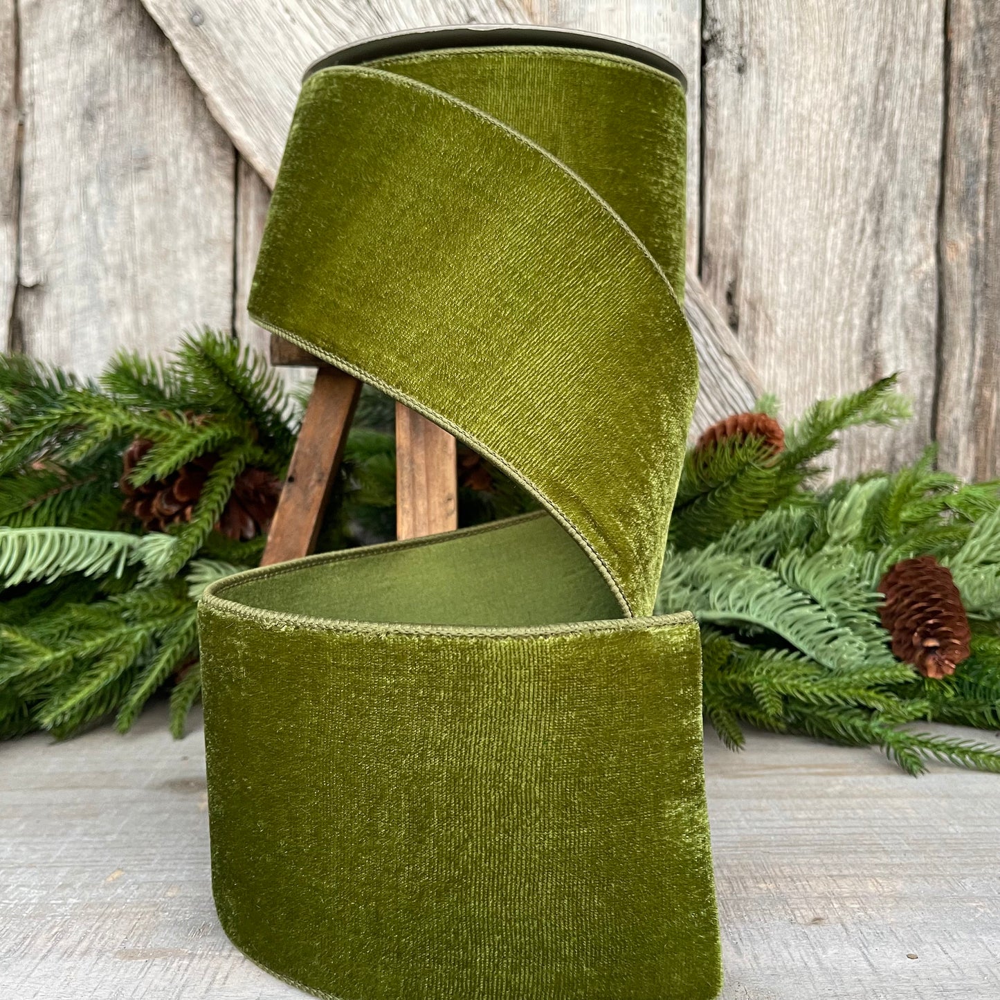 4" Forest Green Velvet Ribbon, Farrisilk Ribbon