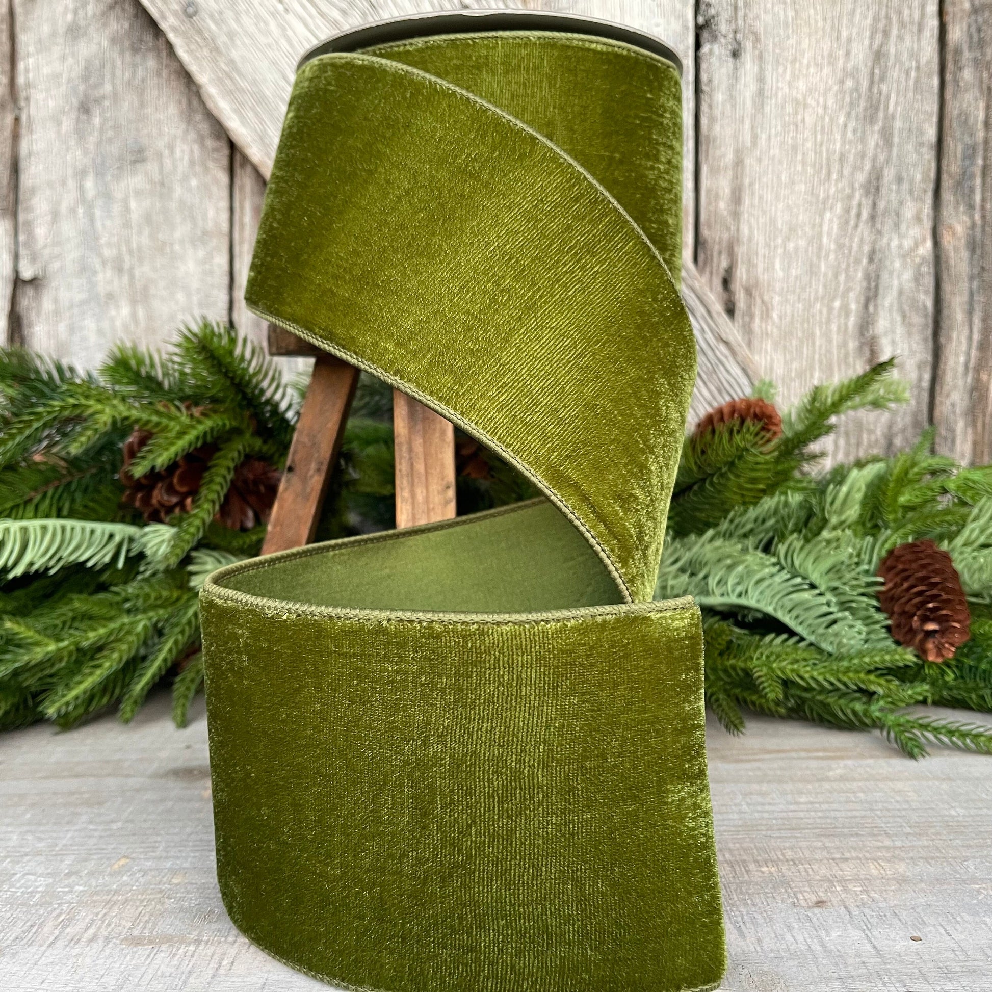 4" Forest Green Velvet Ribbon, Farrisilk Ribbon