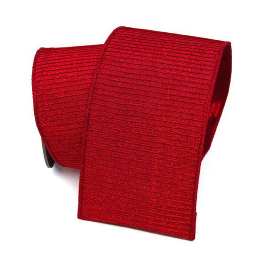 4" Red Pleated Metallic Wired Ribbon, Farrisilk Ribbon, Christmas Ribbon