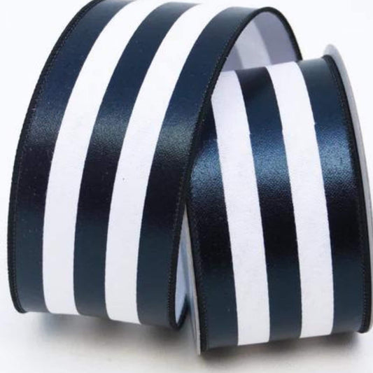 2.5 Black White Foil Stripe Ribbon, Farrisilk Ribbon