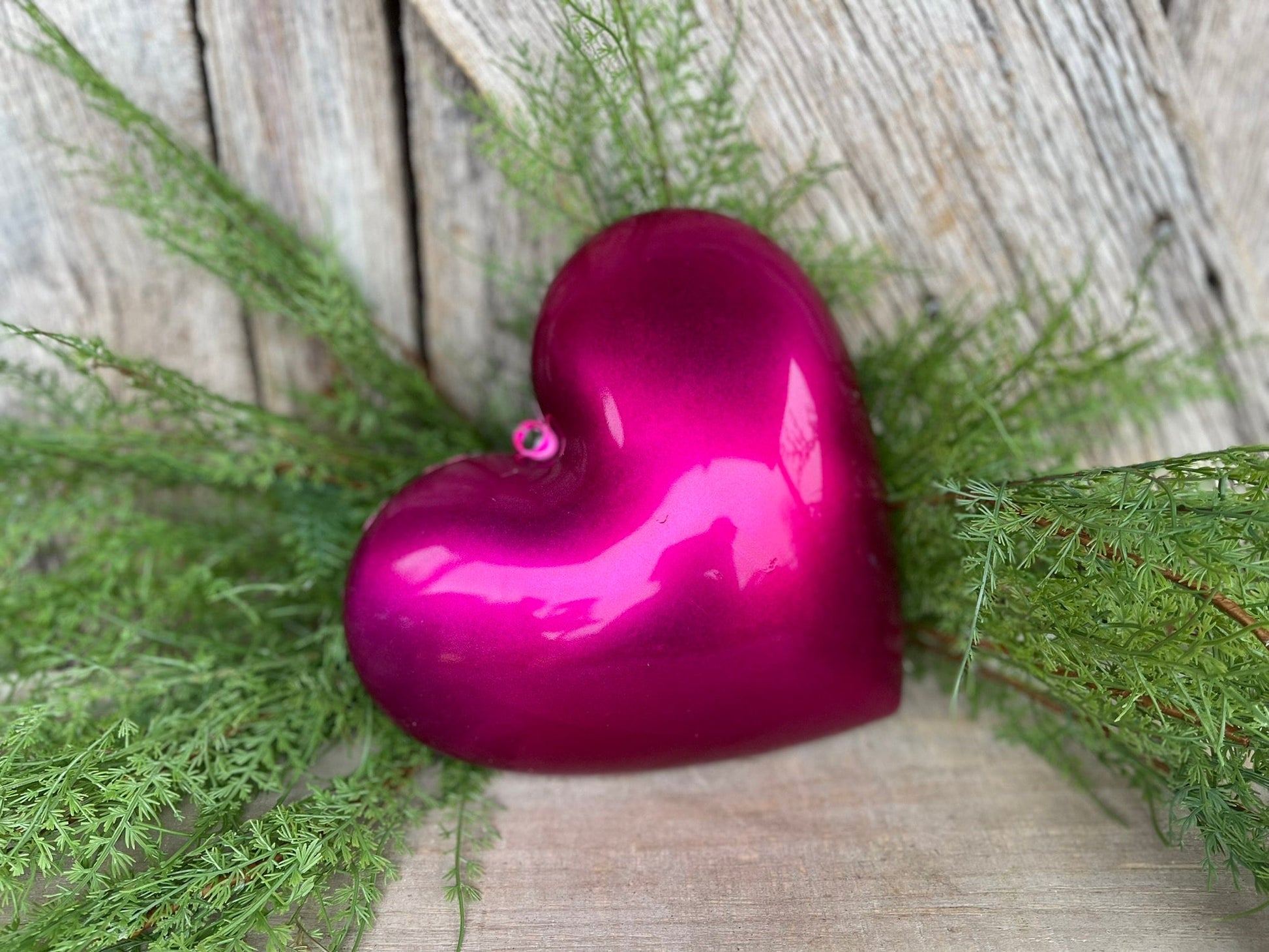 8" Hot PInk Heart Ornament, Farrisilk Heart Ornament, Valentine Heart