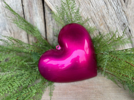 8" Hot PInk Heart Ornament, Farrisilk Heart Ornament, Valentine Heart