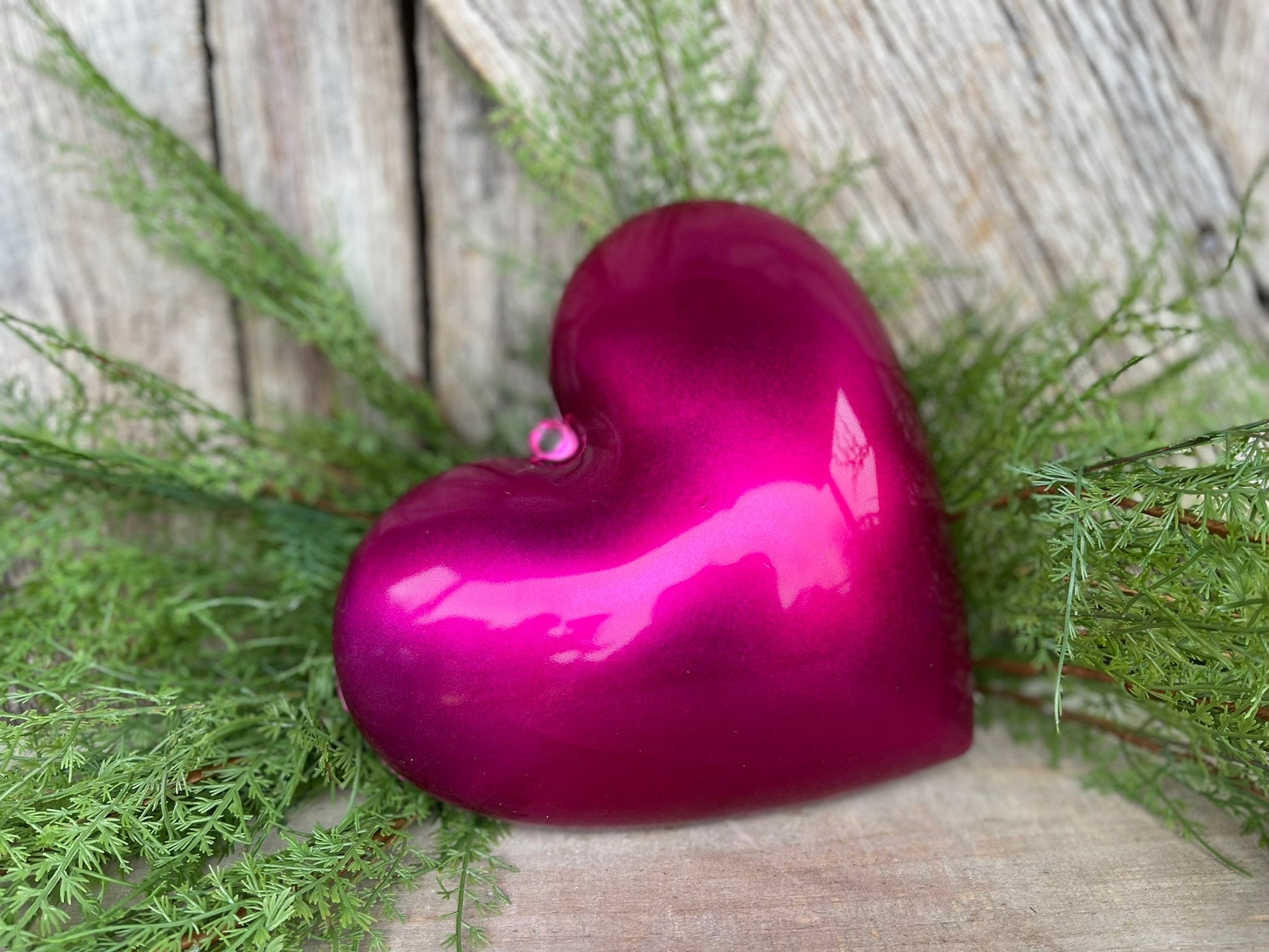 8" Hot PInk Heart Ornament, Farrisilk Heart Ornament, Valentine Heart