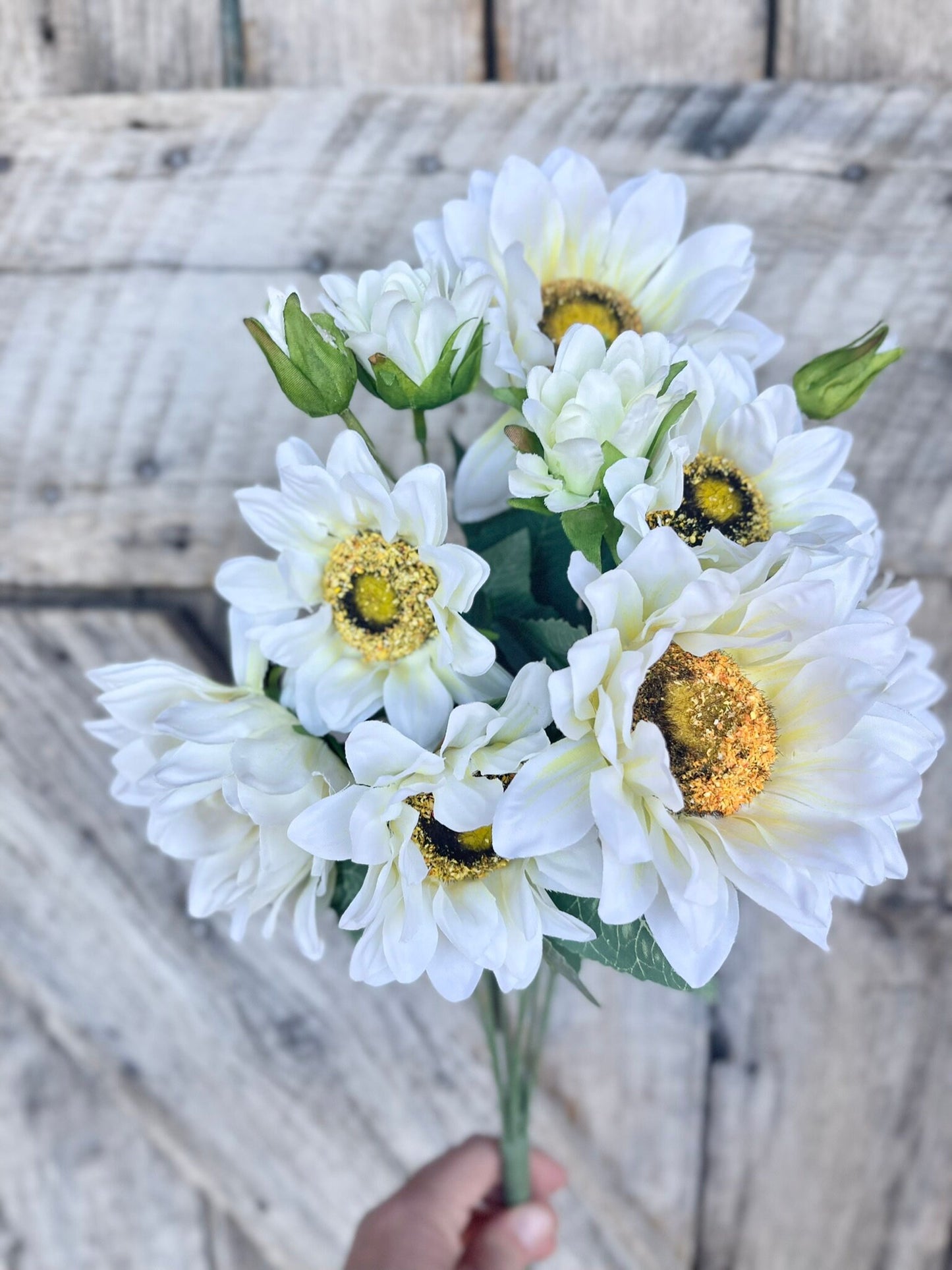 18" Cream White Sunflower Bush, Artificial Sunflower Bush, White Sunflower