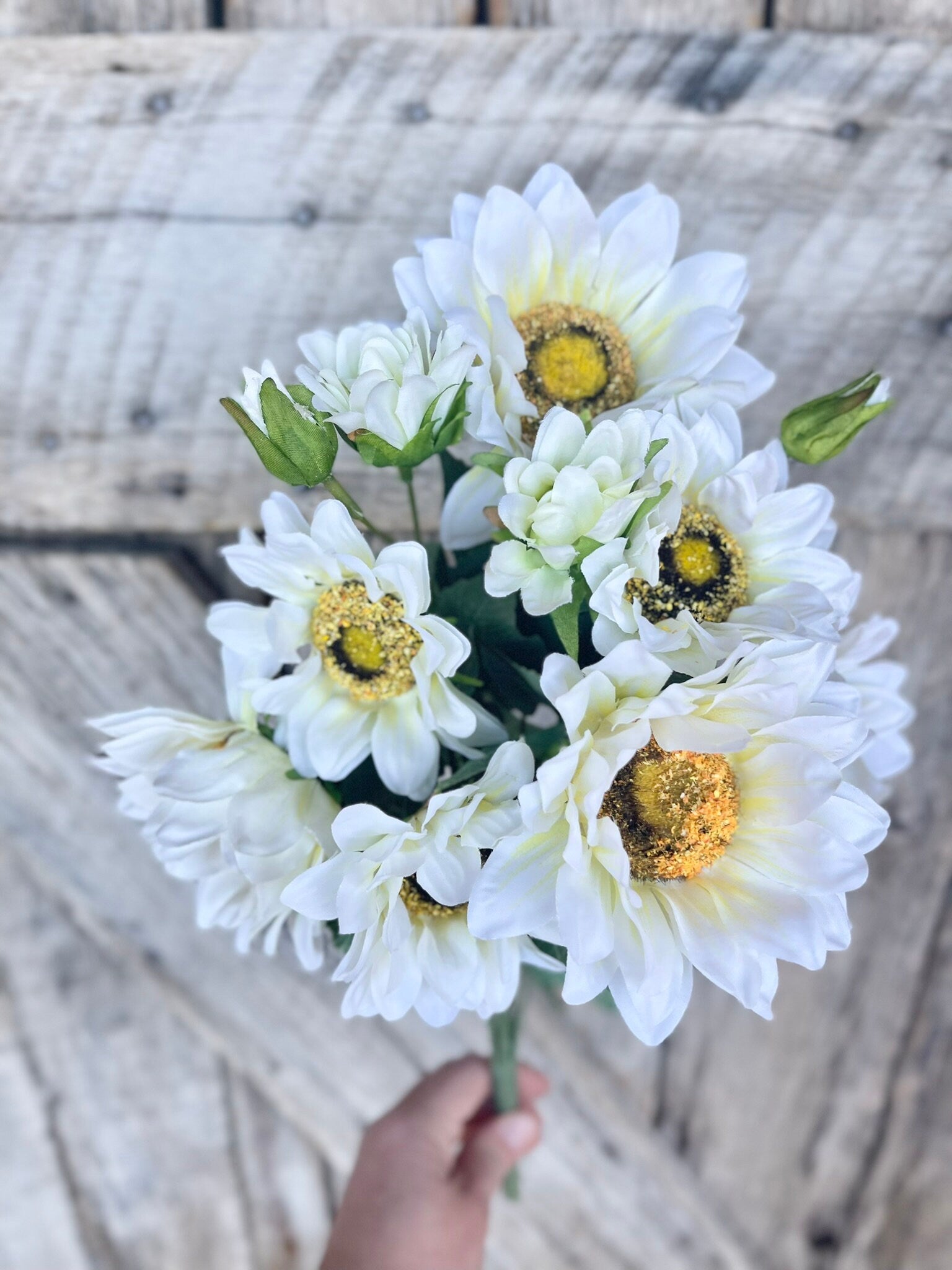 18" Cream White Sunflower Bush, Artificial Sunflower Bush, White Sunflower