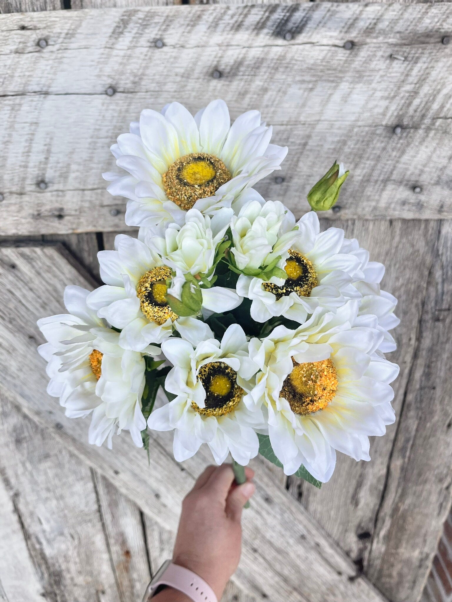 18" Cream White Sunflower Bush, Artificial Sunflower Bush, White Sunflower