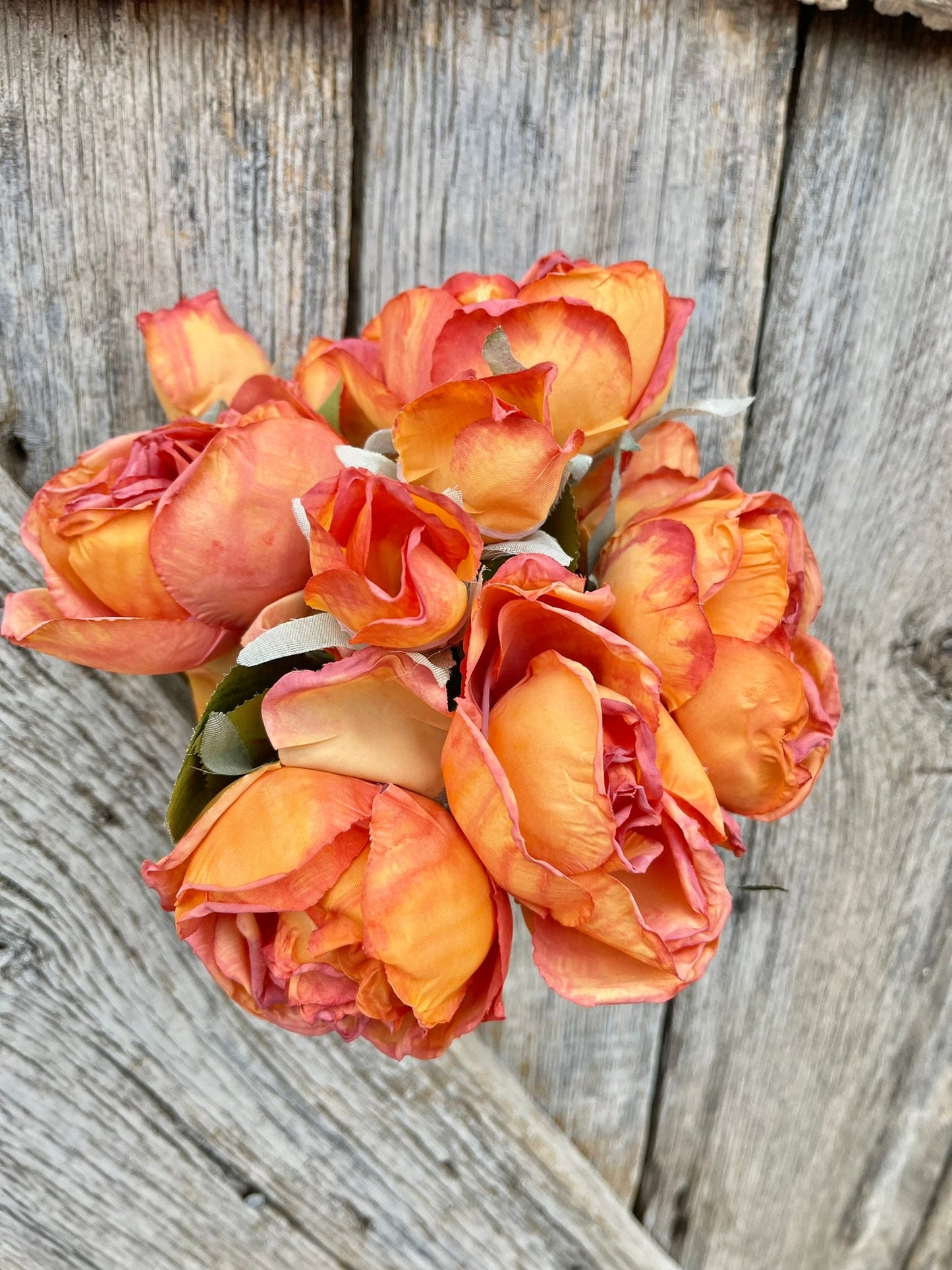 18" Orange Dried Look Rose Bouquet, Artificial Flower Arrangement, Floral Decor