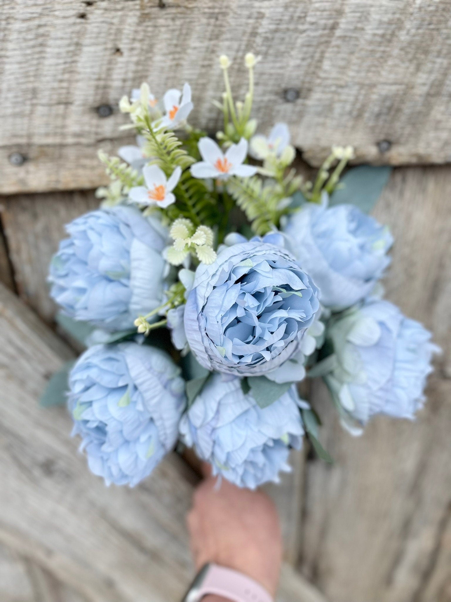 Blue Peony Bush, 18" Blue Peony Floral Bush, Artificial Blue FLoral BUsh