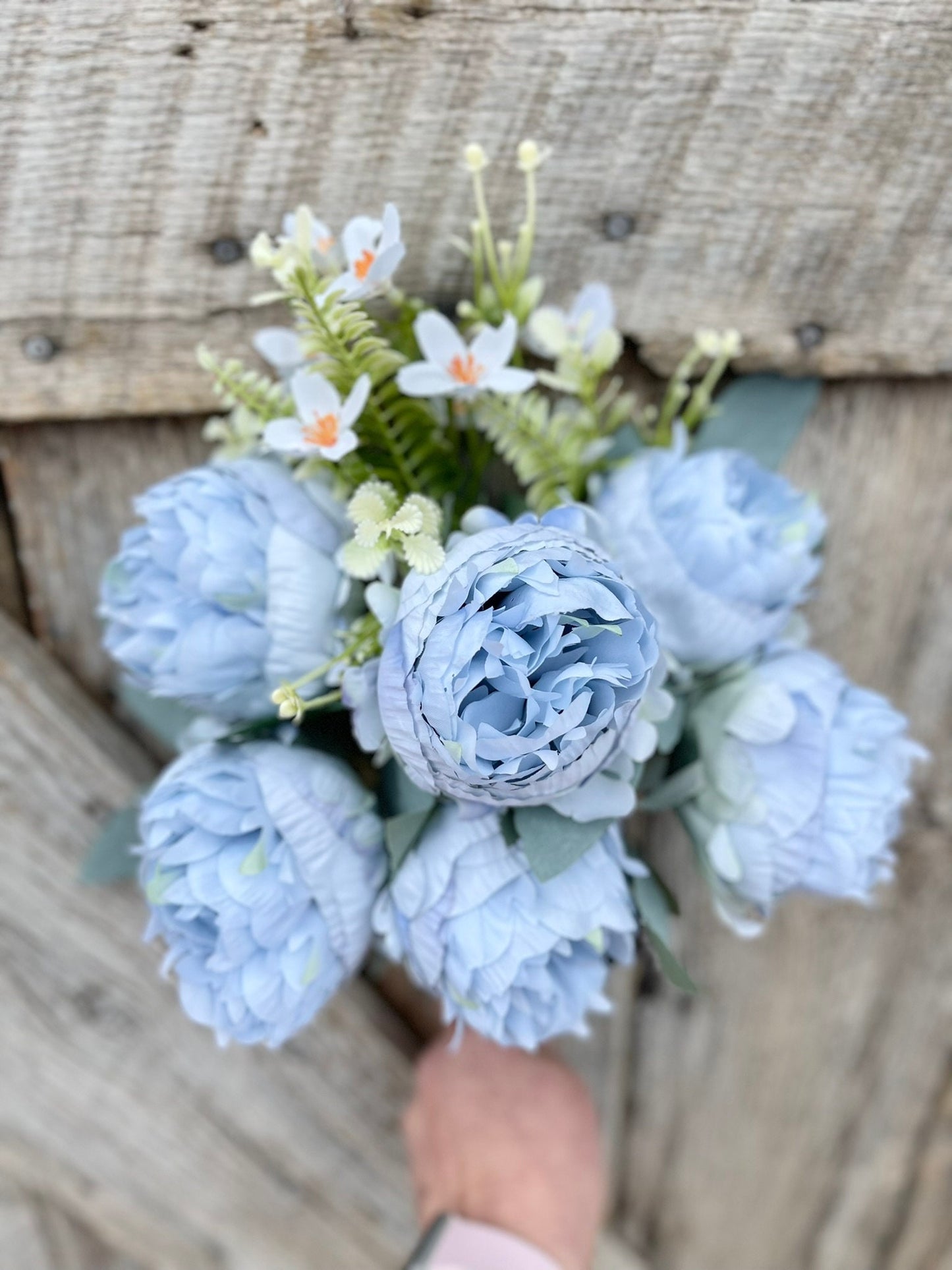 Blue Peony Bush, 18" Blue Peony Floral Bush, Artificial Blue FLoral BUsh