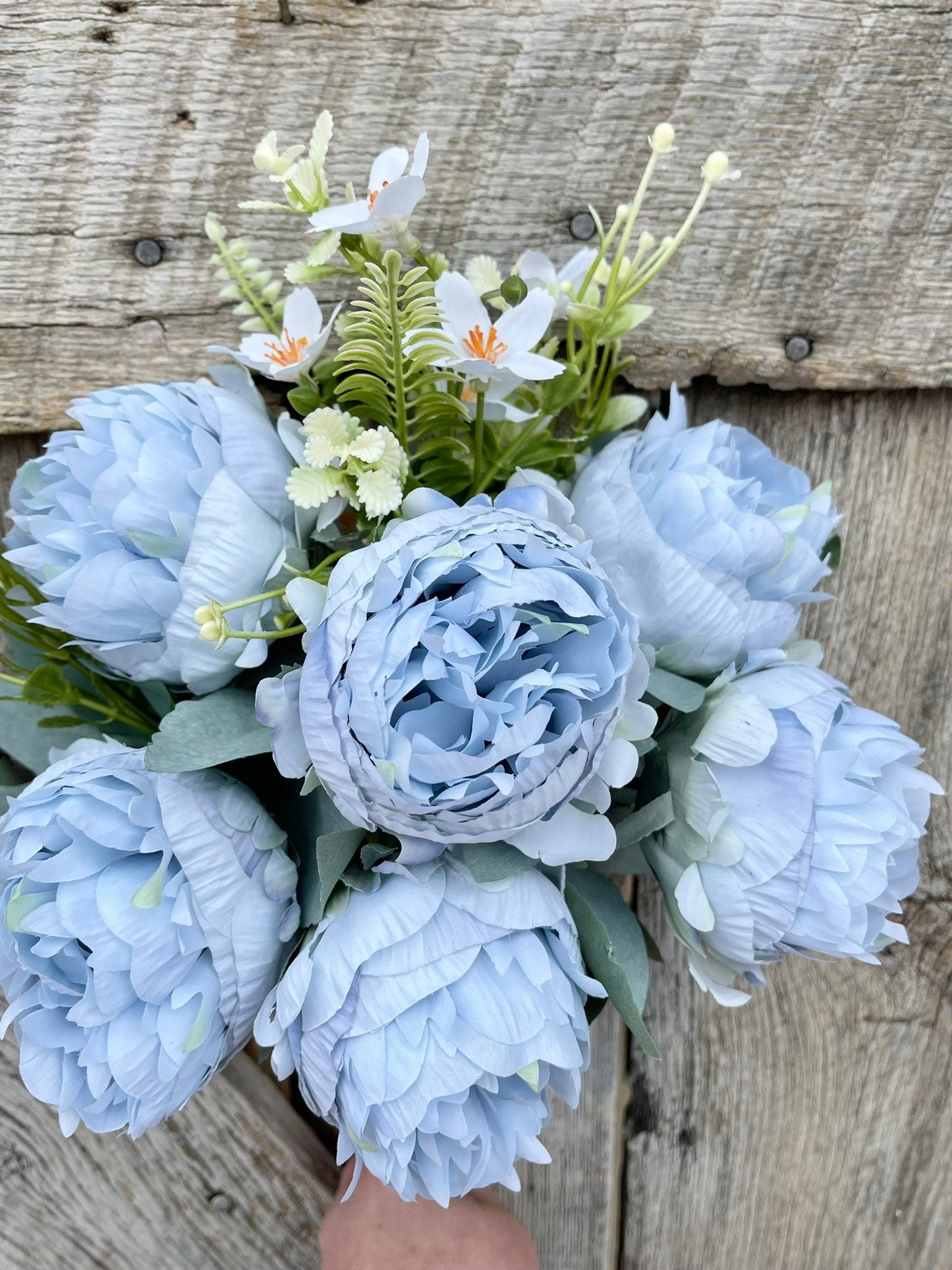 Blue Peony Bush, 18" Blue Peony Floral Bush, Artificial Blue FLoral BUsh