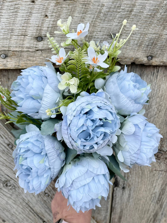 Blue Peony Bush, 18" Blue Peony Floral Bush