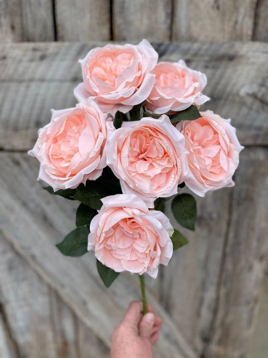 19" Blush English Garden Rose, Artificial Rose Bush