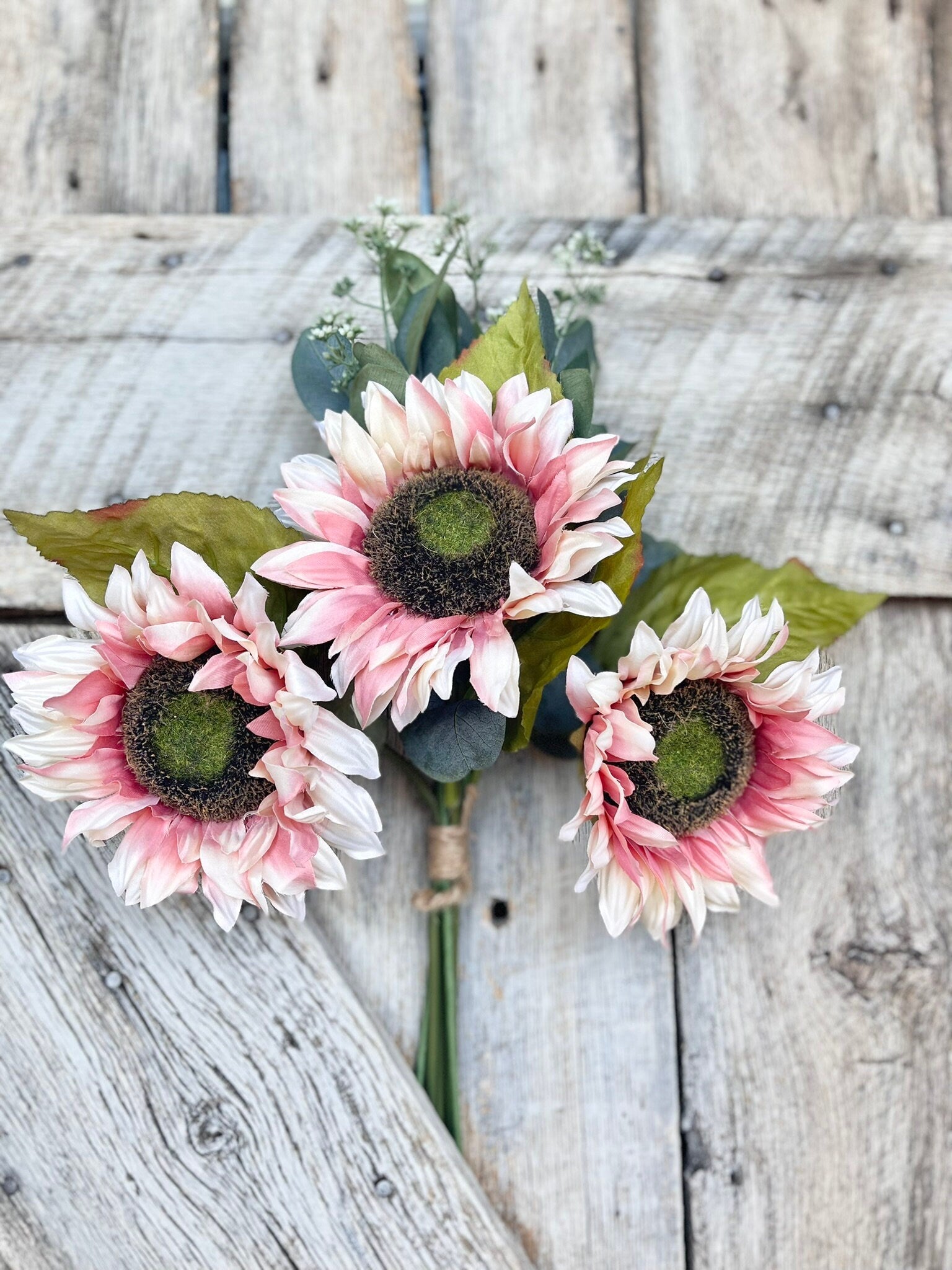 19" Pink Sunflower Bush, Artificial Sunflower Bush, Pink Sunflowers