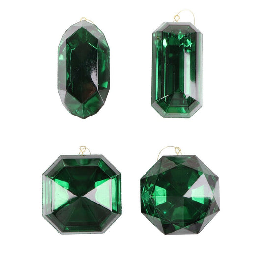 Emerald Green Jewel Ornament Set of 4, Green Jewel Ornaments