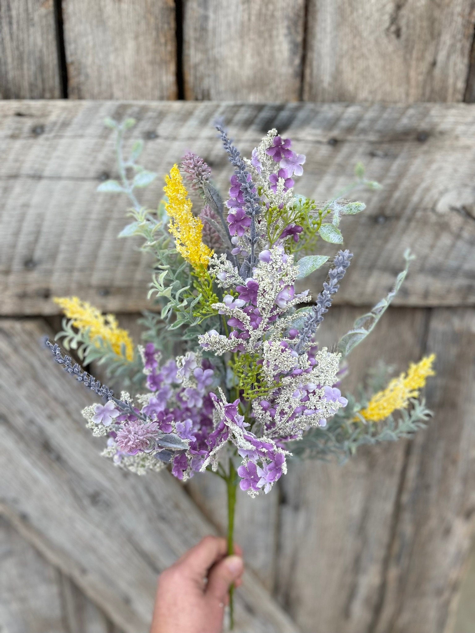 22" Lavender Yellow Mixed Bush, Spring Floral Bush, Artificial Lavender Bush