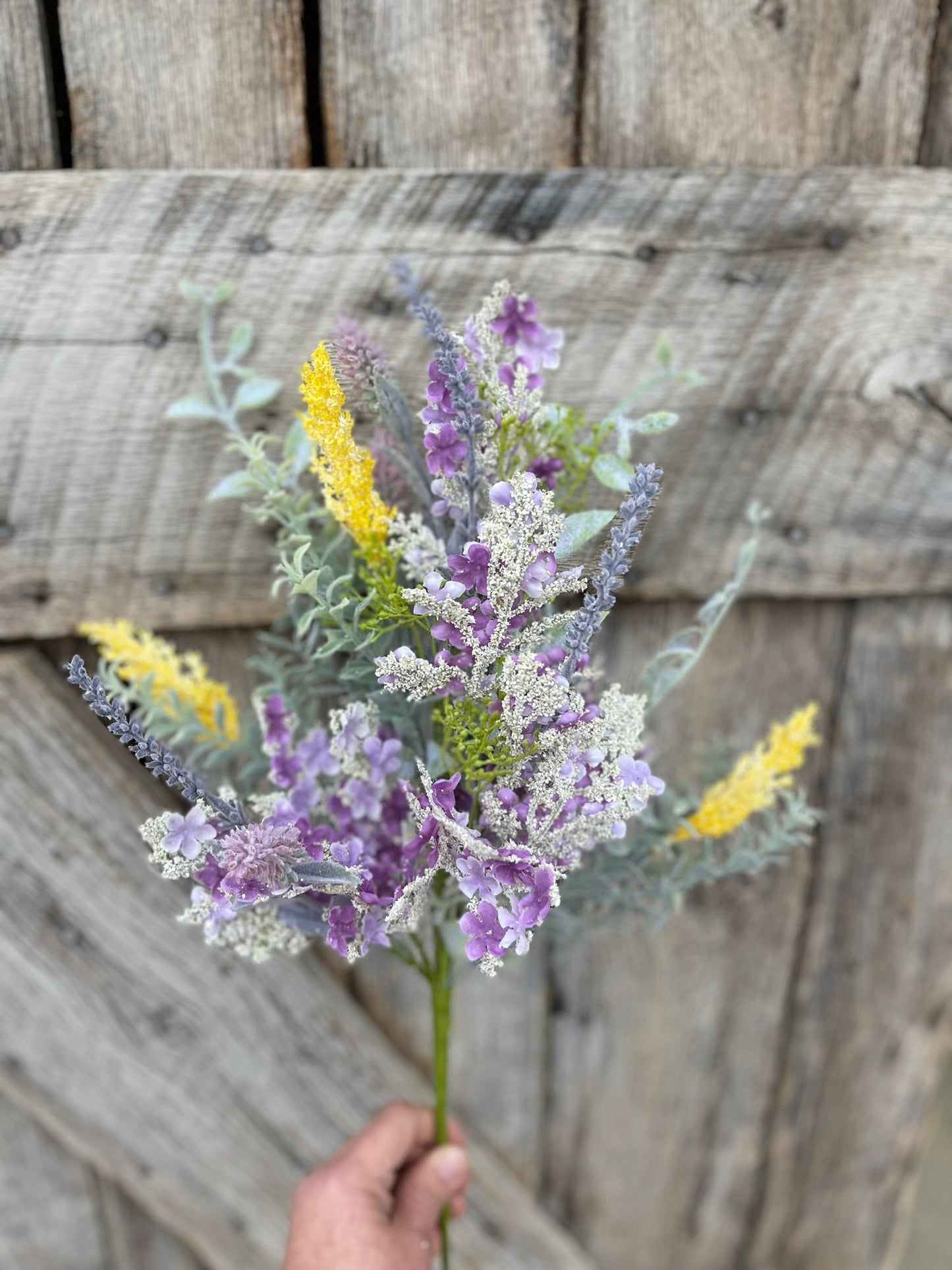 22" Lavender Yellow Mixed Bush, Spring Floral Bush, Artificial Lavender Bush