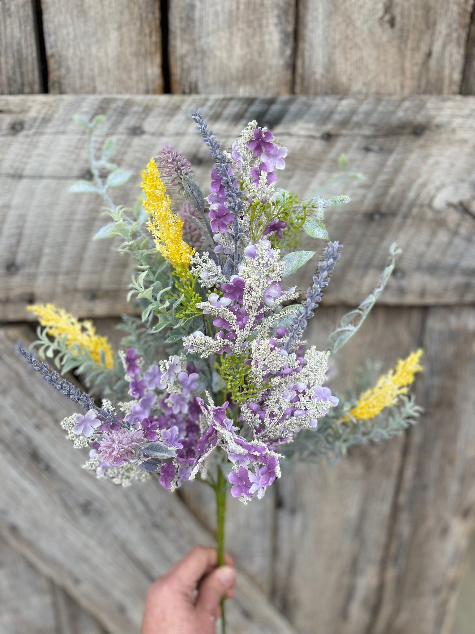 22" Lavender Yellow Mixed Bush, Spring Floral Bush, Artificial Lavender Bush