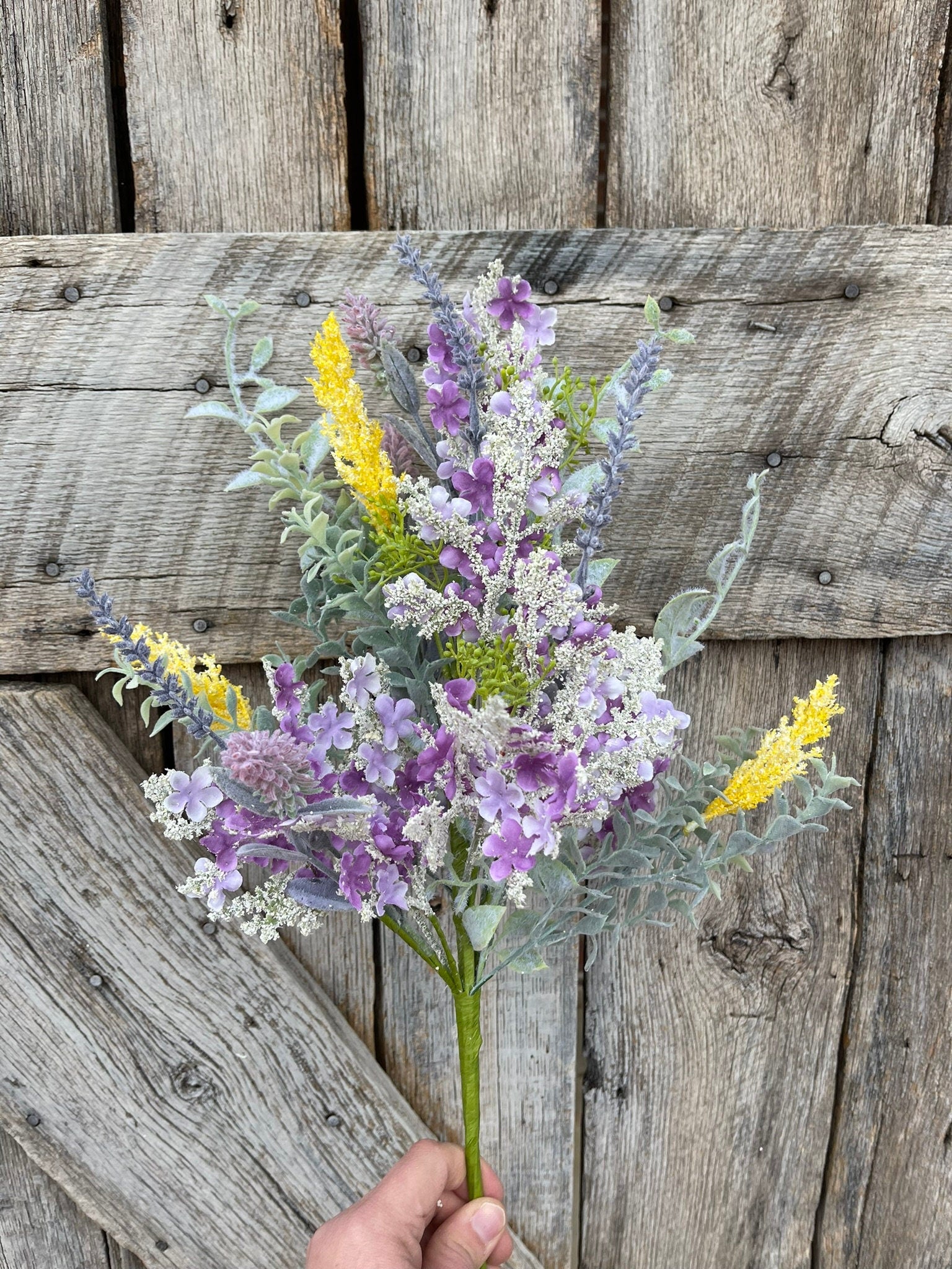 22" Lavender Yellow Mixed Bush, Spring Floral Bush, Artificial Lavender Bush