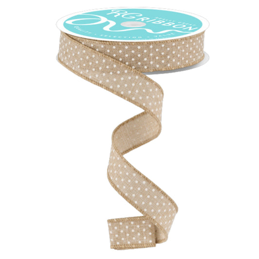 7/8" Natual Tan Swiss Dots Ribbon, Natural Swiss Dots Ribbon, Narrow RIbbon