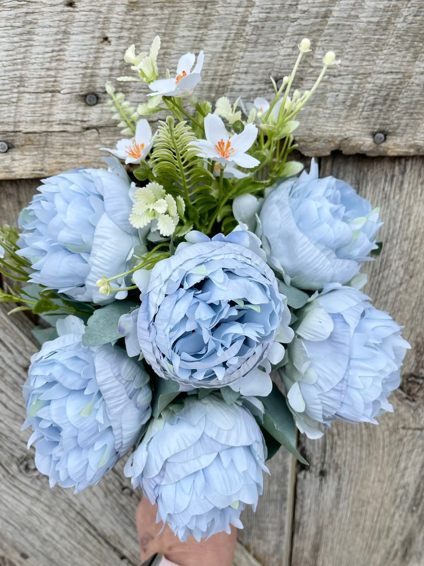 Blue Peony Bush, 18" Blue Peony Floral Bush, Artificial Blue FLoral BUsh