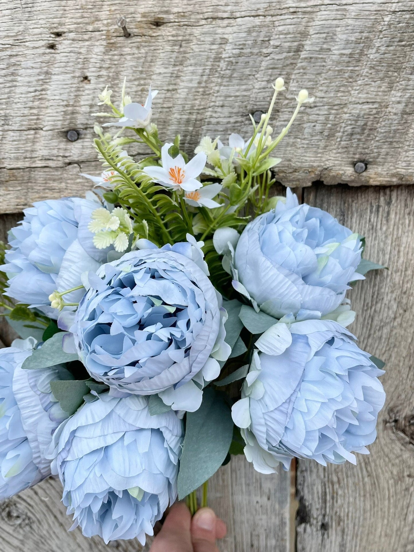 Blue Peony Bush, 18" Blue Peony Floral Bush, Artificial Blue FLoral BUsh