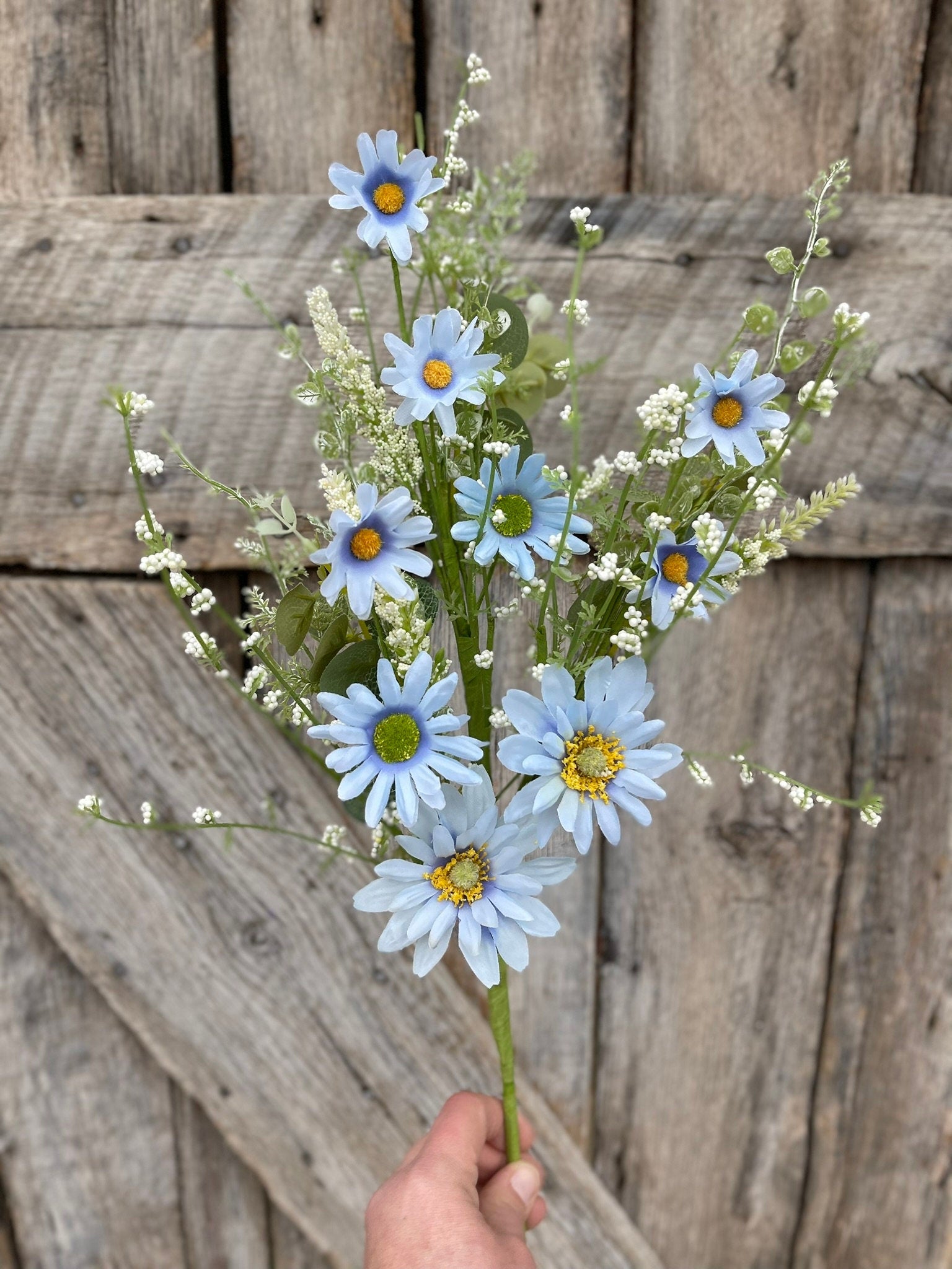 27" Blue Daisy Spray, Blue Floral Spray, Artificial Daisy Spray