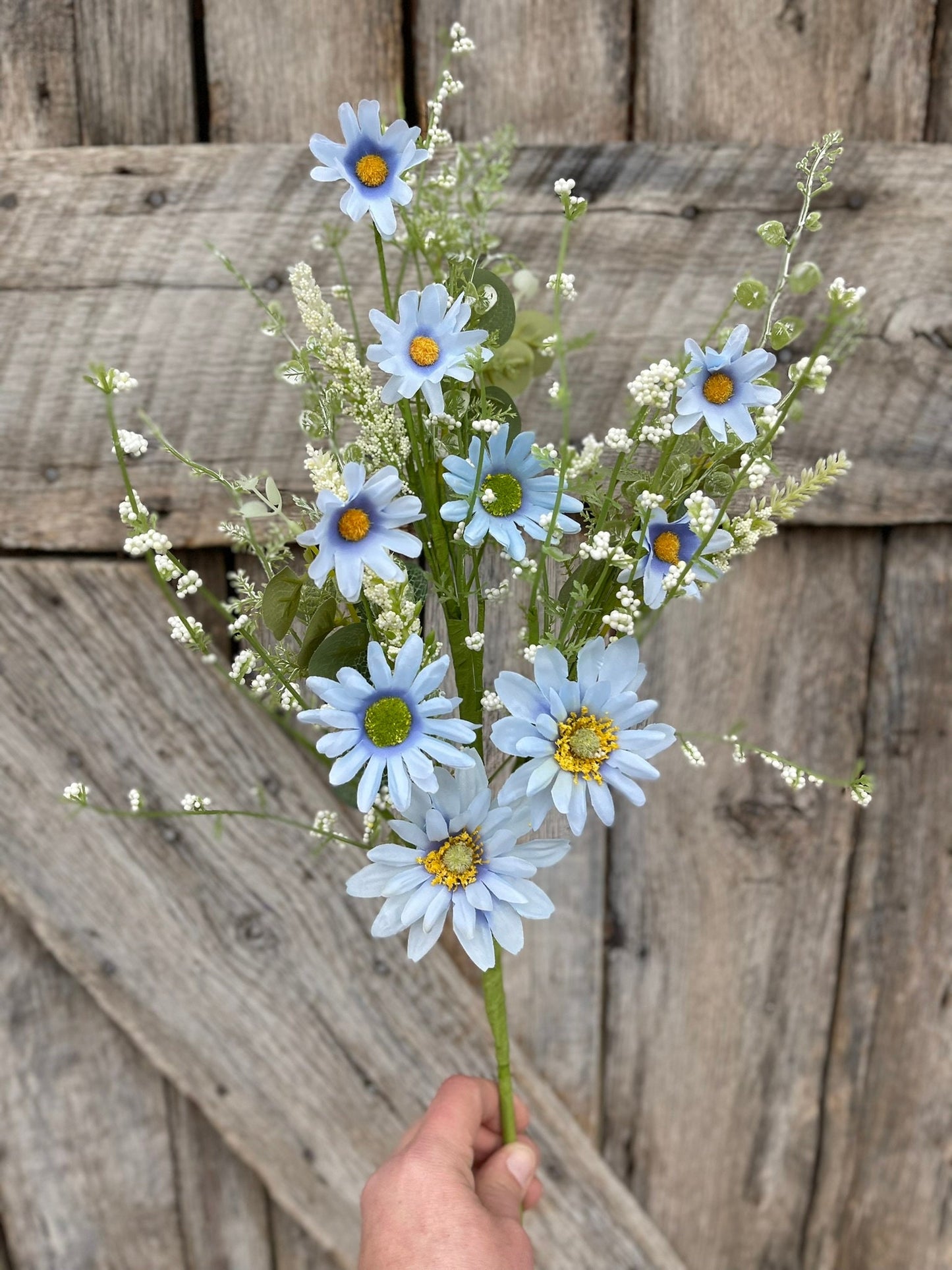 27" Blue Daisy Spray, Blue Floral Spray, Artificial Daisy Spray