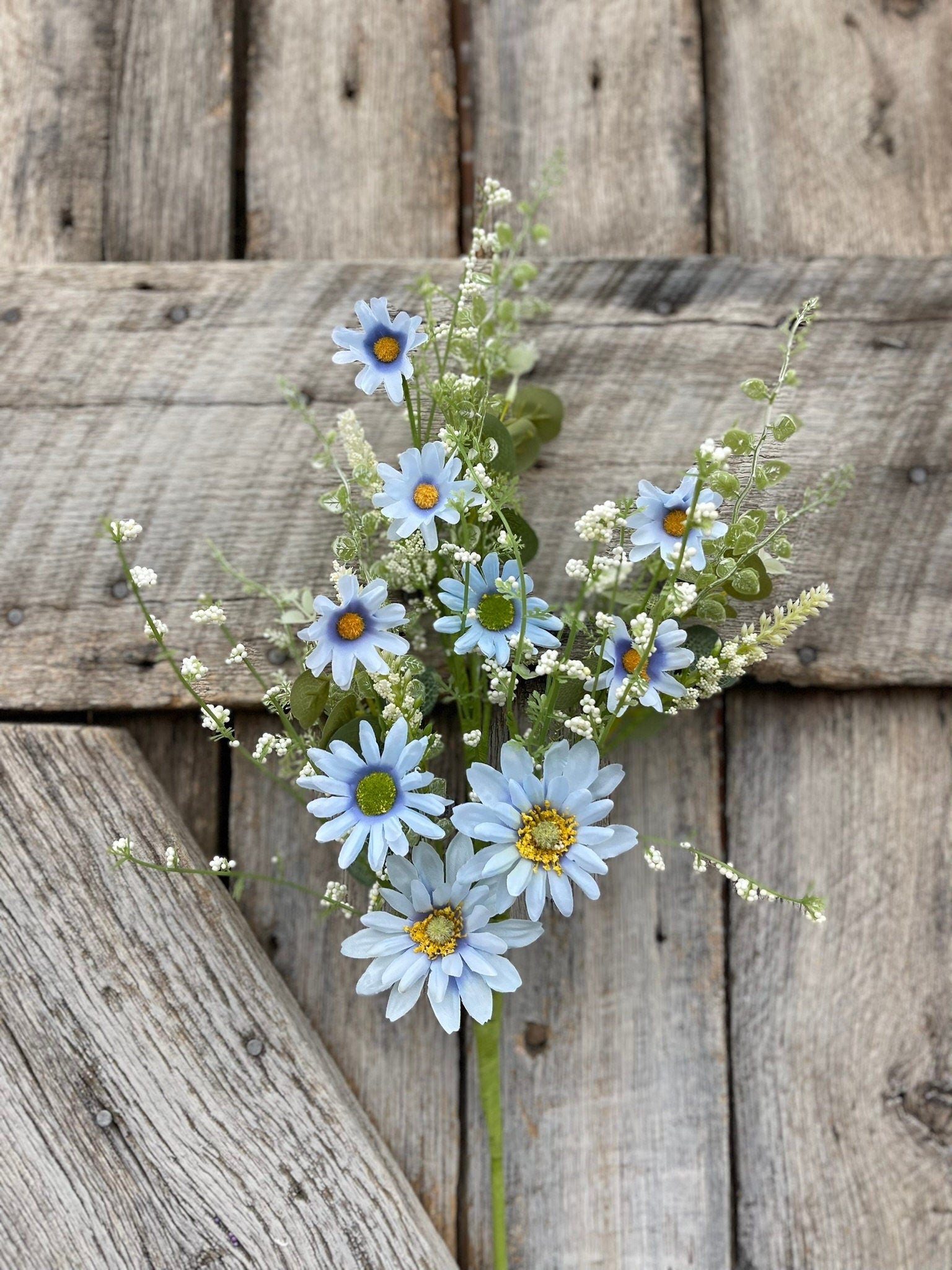 27" Blue Daisy Spray, Blue Floral Spray, Artificial Daisy Spray