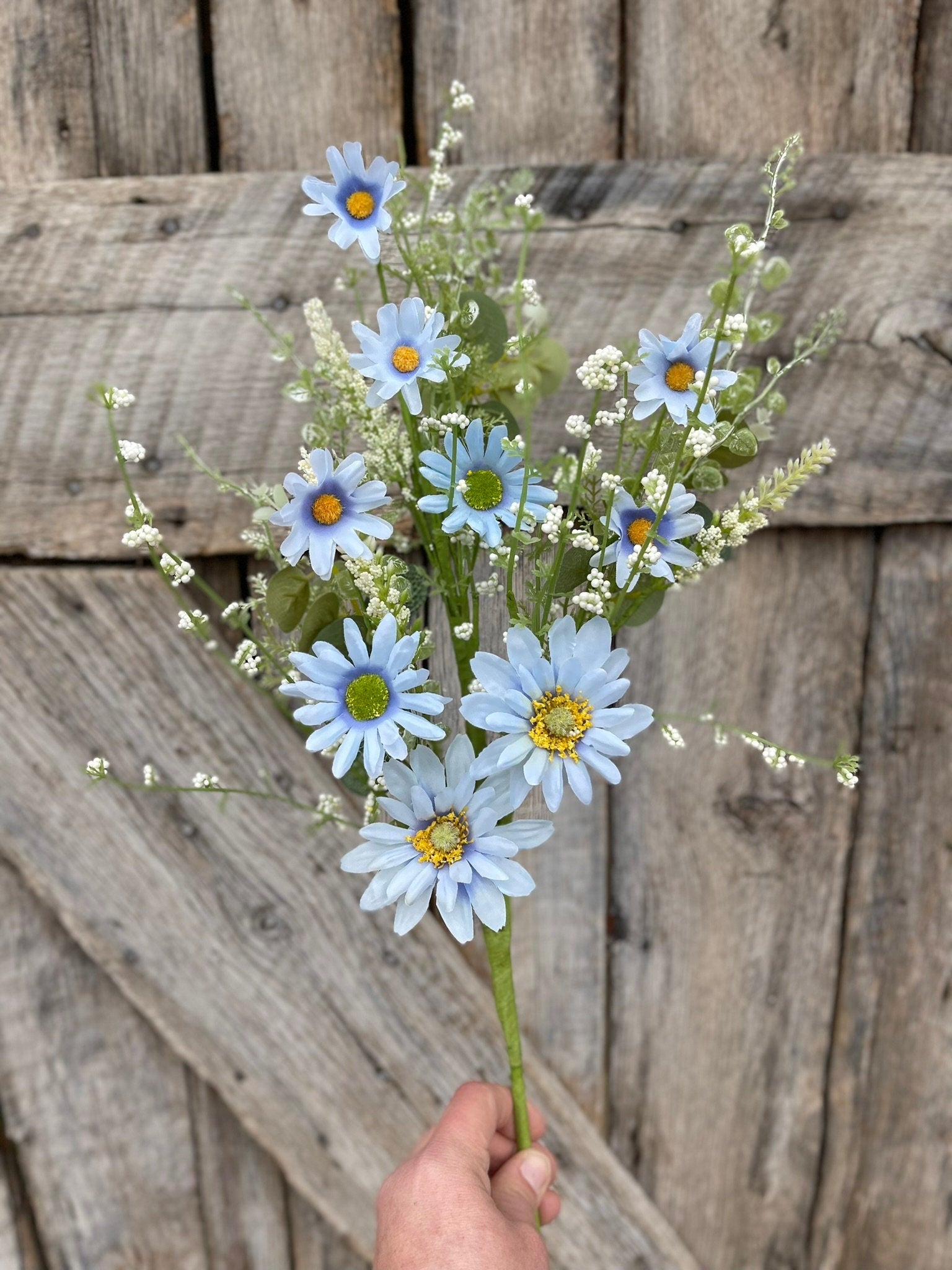 27" Blue Daisy Spray, Blue Floral Spray, Artificial Daisy Spray