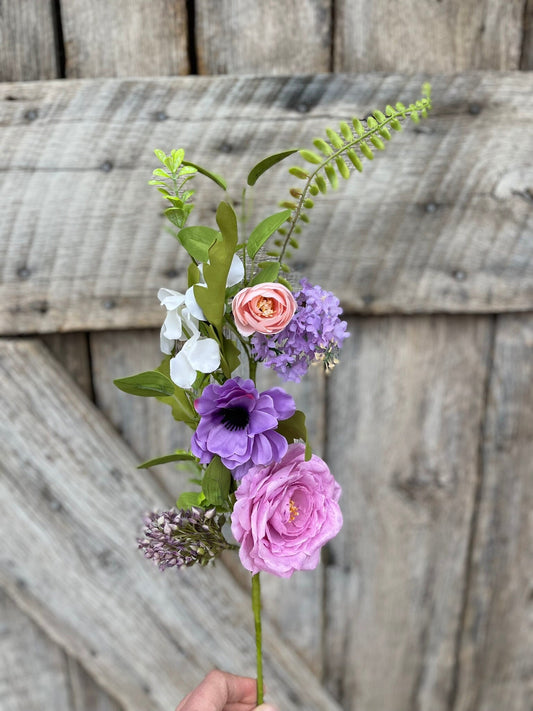 24" Purple Ranunculus Lilac Spray, Spring Bush, Pink Purple Floral