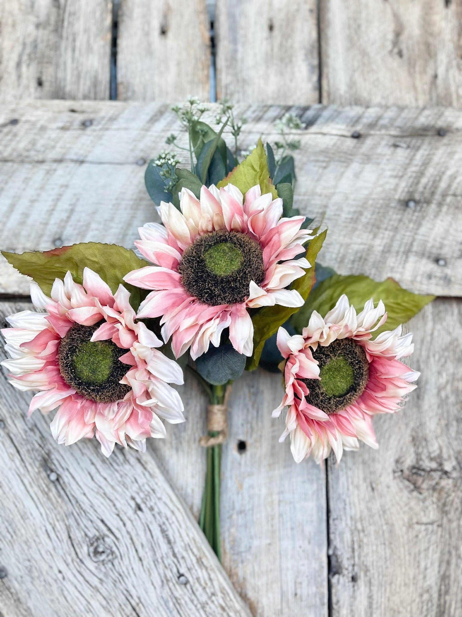 19" Pink Sunflower Bush, Artificial Sunflower Bush, Pink Sunflowers